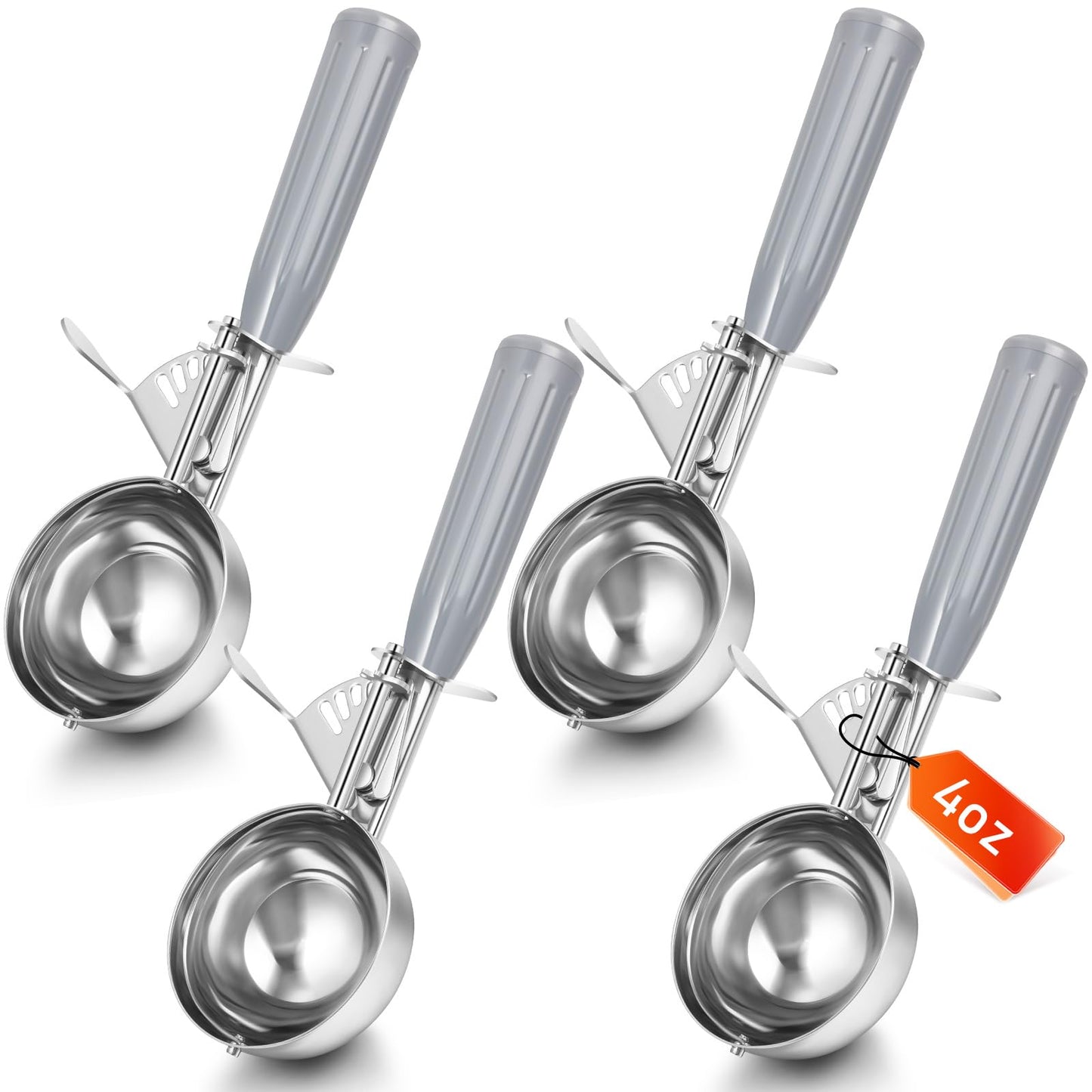 Reallnaive 4 Pcs Release Cookie Scoops Ice Cream Scooper with Trigger Release Portion Scoop Stainless Steel for Portion Control, Baking Food, Cookie Dough (4 oz,Gray)