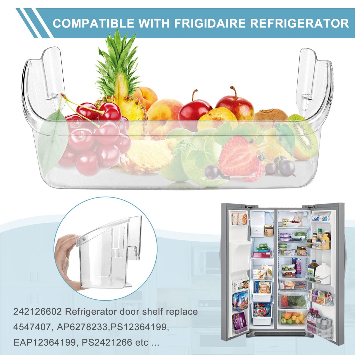 Upgraded 242126602 Refrigerator Door Bin Shelf Replacement Part Compatible with Frigi.daire Refrigerator Door Shelf 2421266 PS12364199 FFSS2625TS0 LFSS2612TF0 Door Shelf Shelves by AMI PARTS (2 Pack)