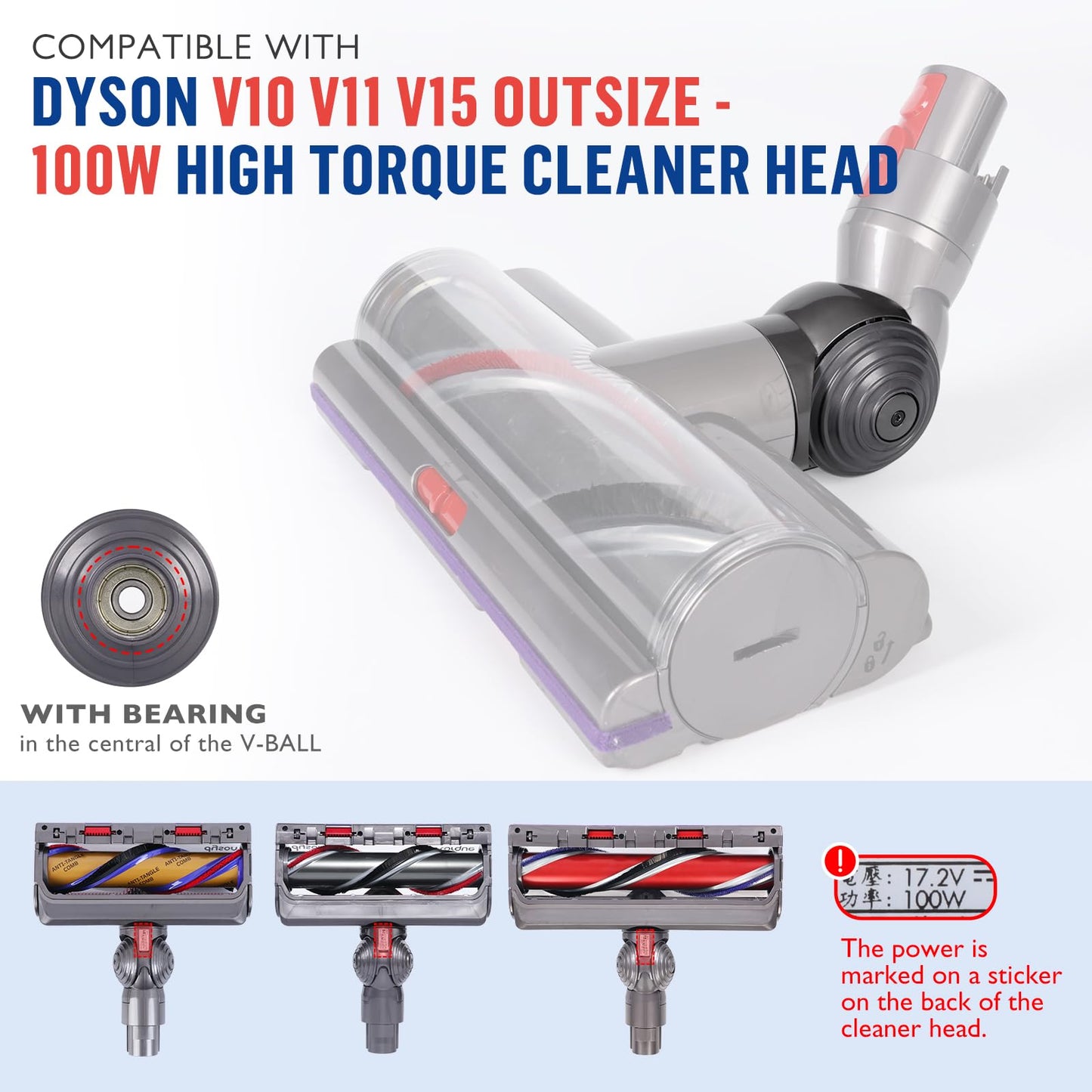 Upgraded Ball Wheel+ High Torque Cleaner Head Connector Compatible with Dyson Outsize/V10/V11/V15/XL Head Cordless Vacuum Replacement Parts 100w Accessories