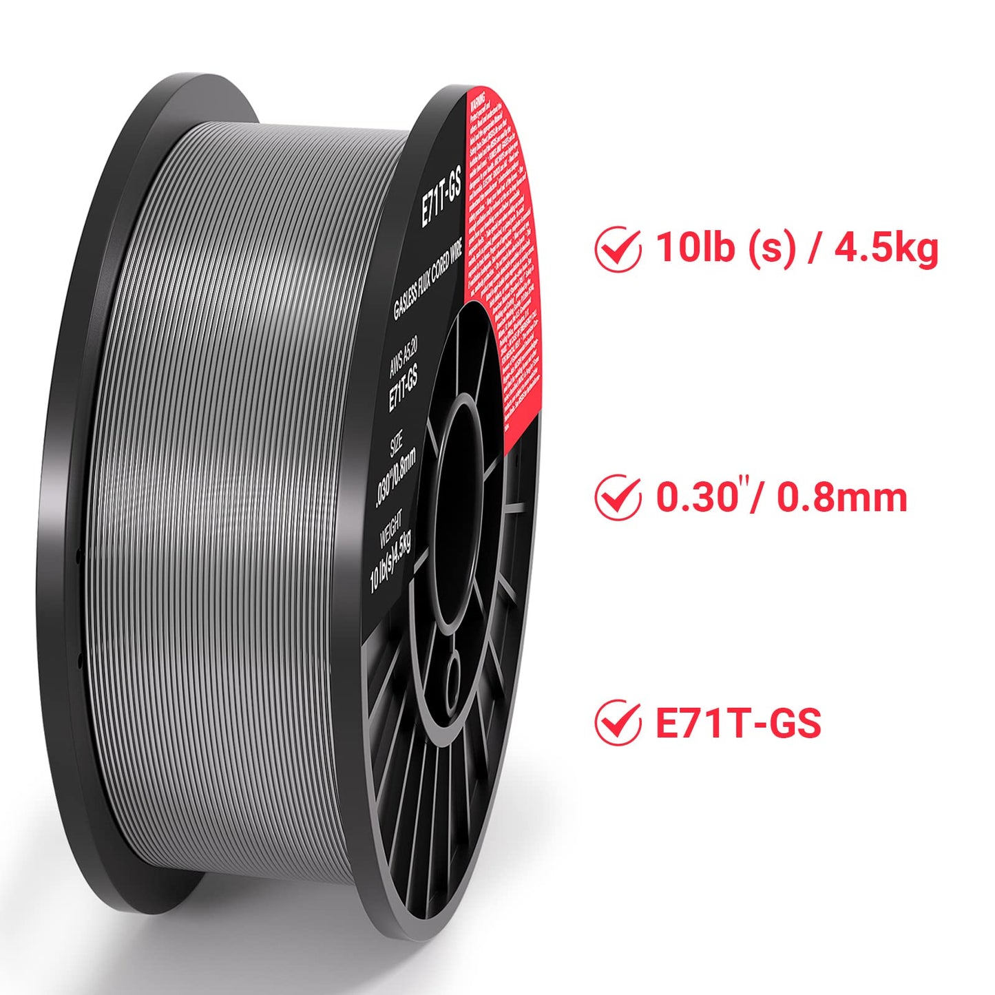 0.030 Flux core Welding Wire, 1 Spools E71T-GS 10lbs(4.5kg) Low Splatter gasless Carbon Steel Mig Welding Wire Compatible