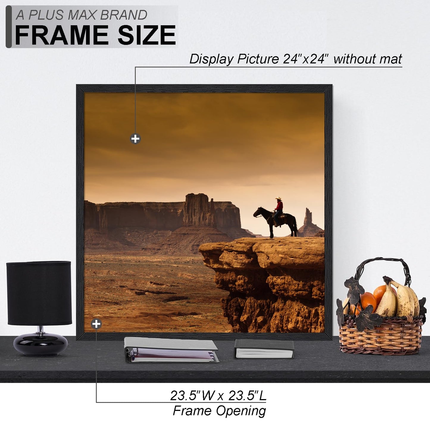 A PLUS MAX Square 24x24 Frame, Black Engineered Wood Picture Frame for 24 x 24 Picture Poster Photo, Light Weight 24 by 24 Frame with Wood-grain for Wall - 1 Pack/Black/24 x24