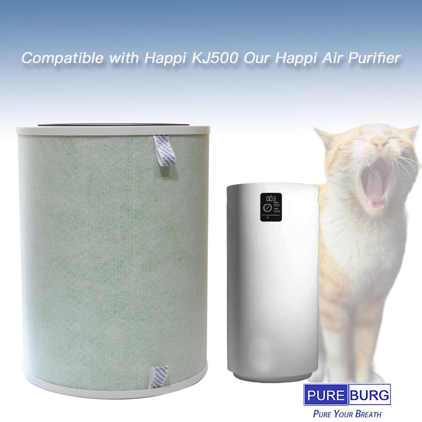 PUREBURG Replacement Filter Compatible with Happi KJ500 Our Happi Air Purifier, True HEPA and Activated Carbon, Multi-Layer Filtration, Pack of 1