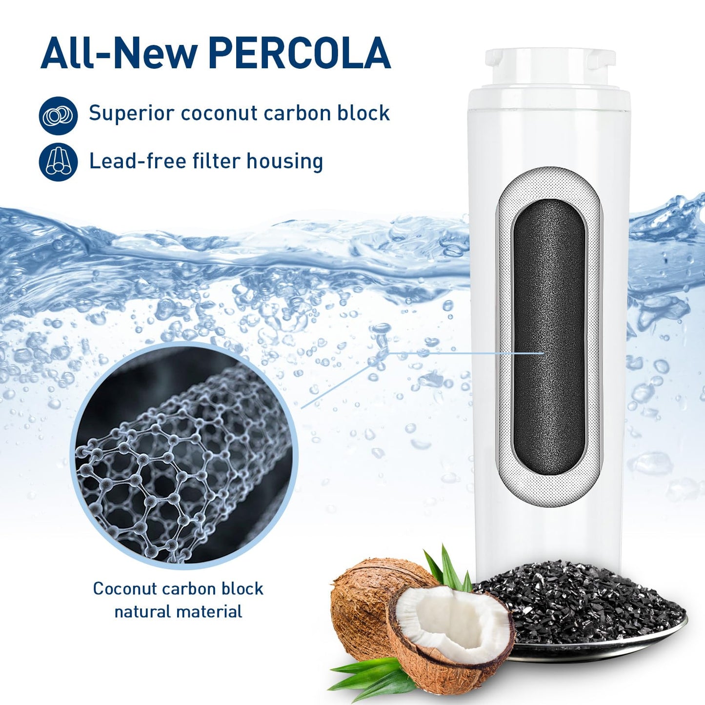 PERCOLA 9084 Water Filter, NSF 42, 53 & 401 Certified Filter Replacement for Kenmore 9084, 469084, 9006, 46-9006, 9005, 469005, 9992, 469992, 469992P (3 Pack)