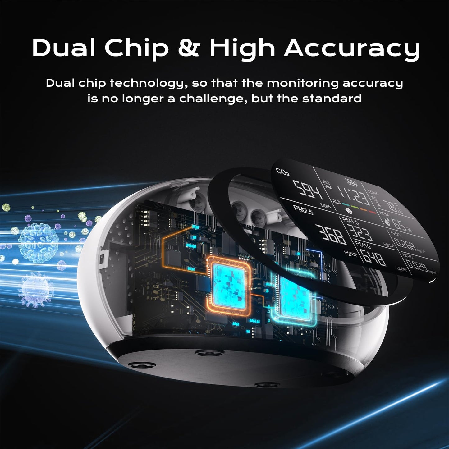 12-in-1 Air Quality Monitor Indoor, Portable Air Quality Monitor, for CO2, PM1.0, PM2.5, HCHO, TVOC and Others, Air Quality Tester for Home, Hotel, Office, Car, Battery Powered Air Monitor (White)