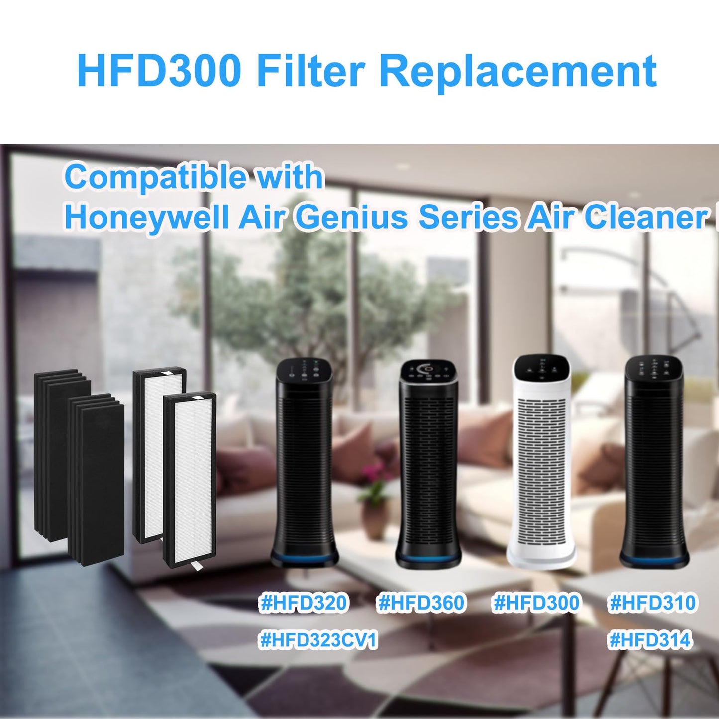 1+4 Set HFD300 Filter Replacement-Compatible with Honeywell Air Genius 3,4,5,6 Series Air Cleaner Purifier,Part#HFD300,HFD310,HFD360,HFD314,HFD323CV1,HFD320 Replacement Filter.