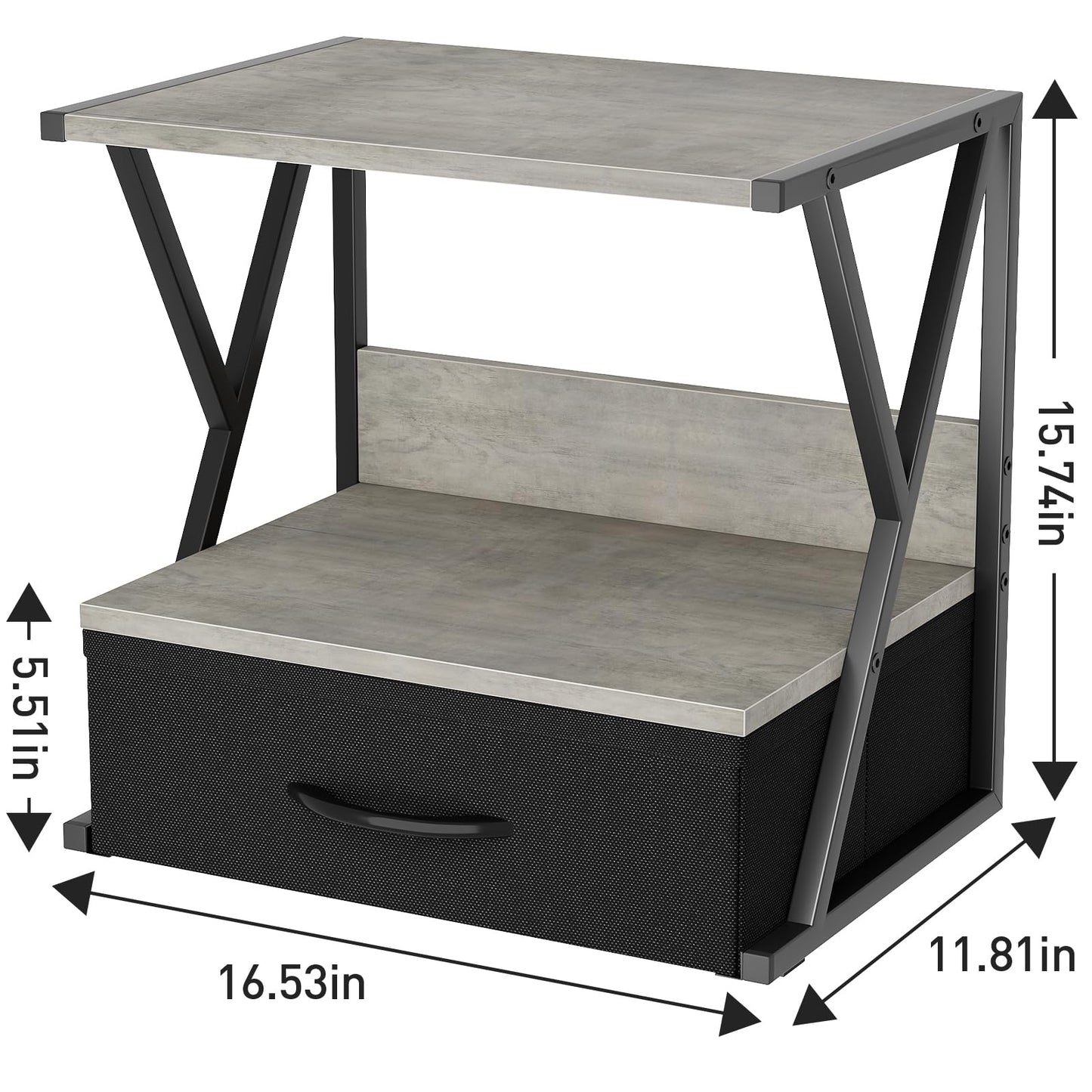 aboxoo Printer Stand for Desk with Storage Drawer, 2 Tier Desktop Or Under Desk Shelf, Multi-Purpose Desks Organizer for Home Office, fit Fax Machine/3D Printer/Scanner, Grey