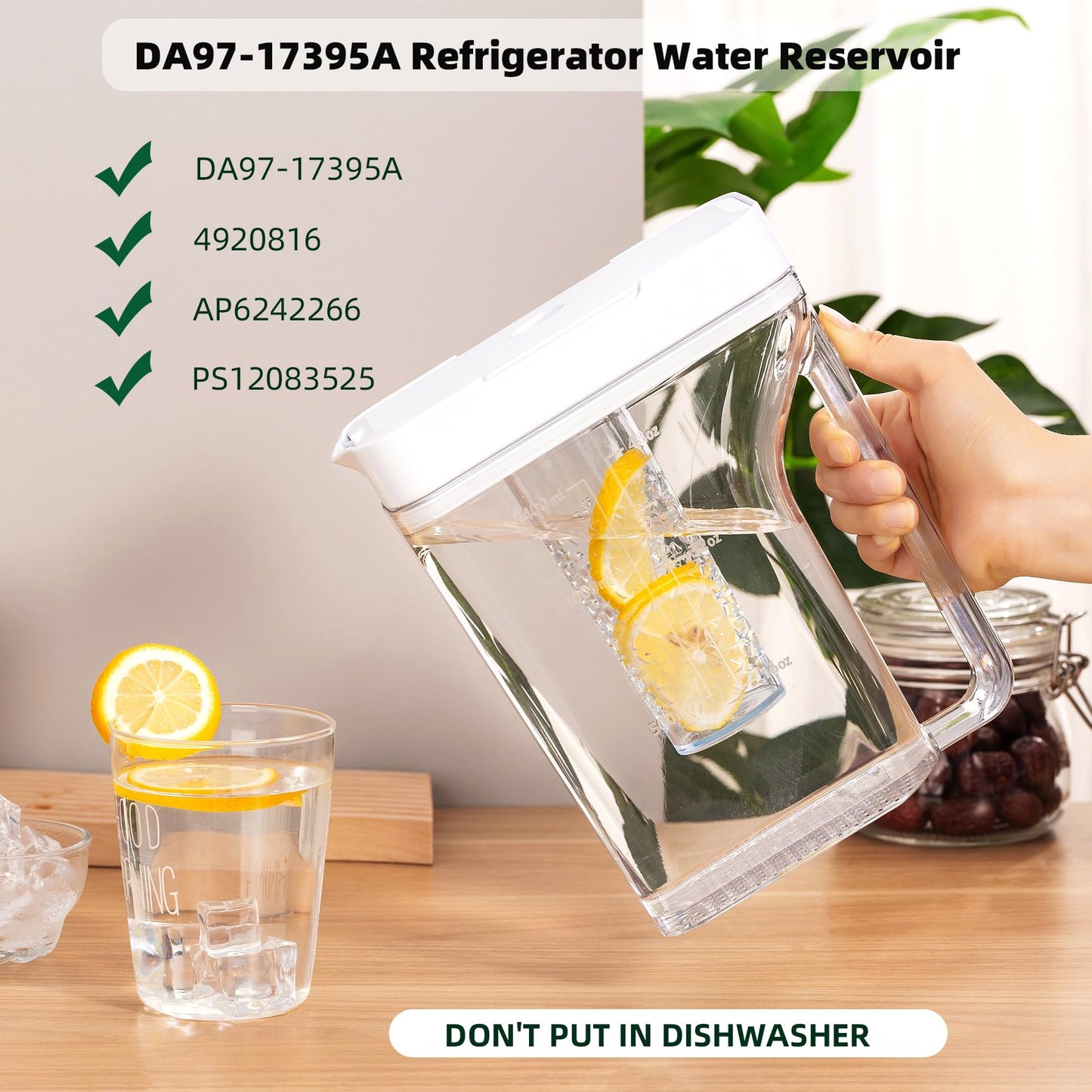UPGRADED DA97-17395A Refrigerator Water Reservoir Pitcher with 2pcs Sealing Ring Compatible with Samsung Refrigerator Fridge Replacement Tank Assembly Pitcher Water-Ref-Part