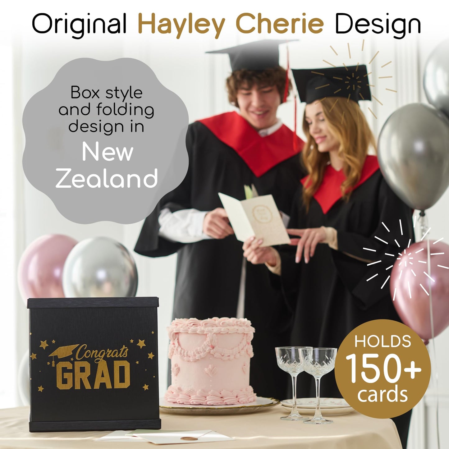 Black & Gold Graduation Card Box, Large 10”x10” Black Congrats Grad Gift Card Box Holder, Grad Party Favors, Envelope Money Basket, College Graduation Decorations 2026, Party Decor, Table Centerpiece