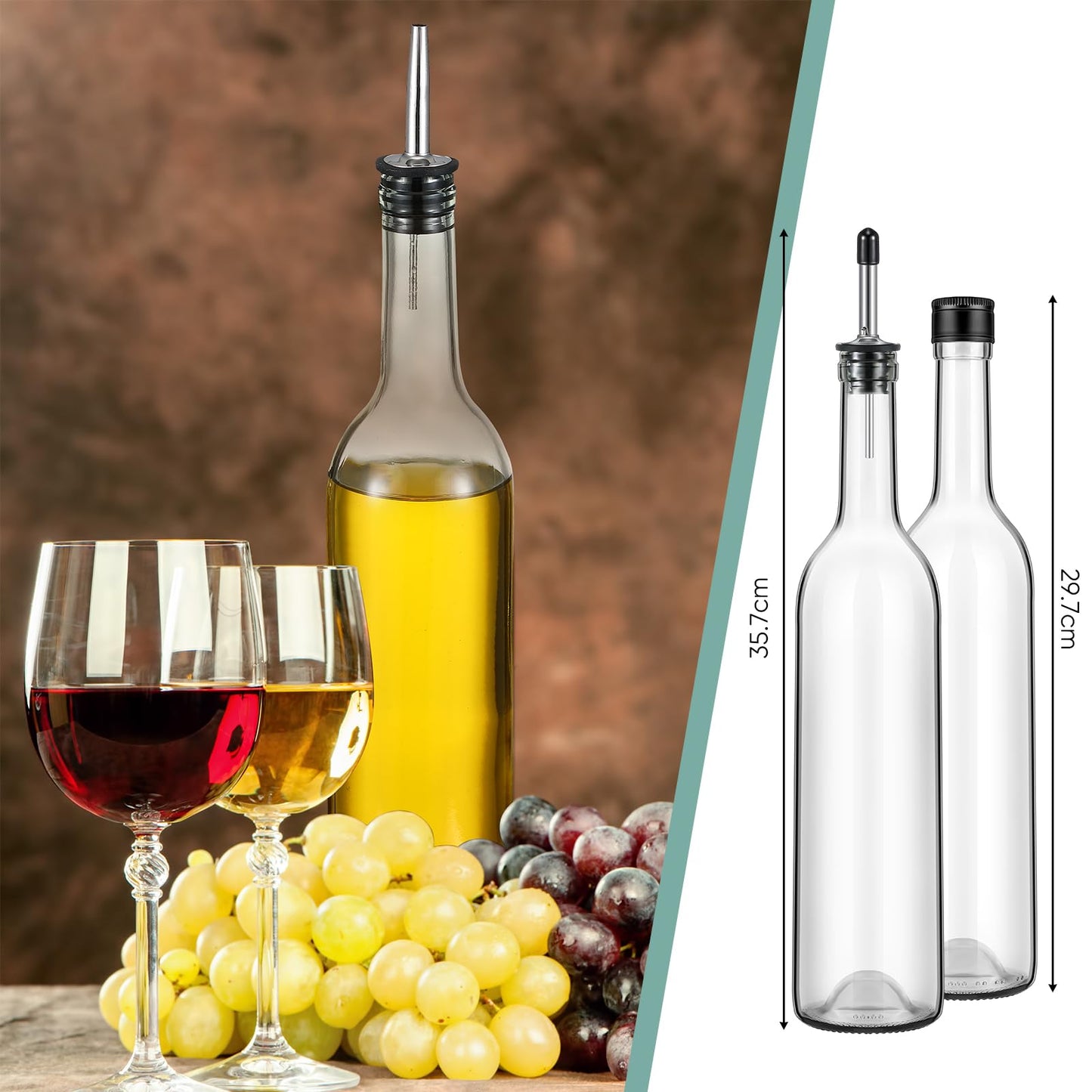 Maxdot 10 Pcs Long Neck Glass Bottles with Pourer Bordeaux Wine Bottle Clear Empty Wine Syrup Juice for Home Bar Liquor Juice Making Wedding Anniversary Party(Stainless)