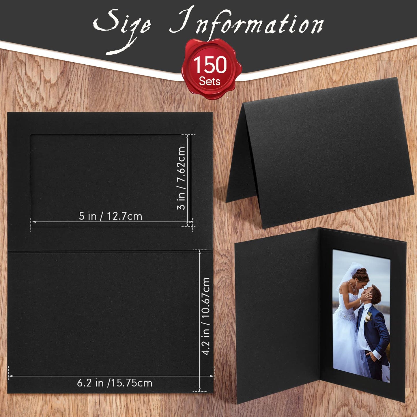 Fainne 150 Pack Photo Folders 4x6Inch Cardboard Picture Frame Photo Frame Thank You Cards Cardboard Folders Paper Greeting Cards Inserts for Portraits Christmas Wedding (4 x 6 Inch,Black)