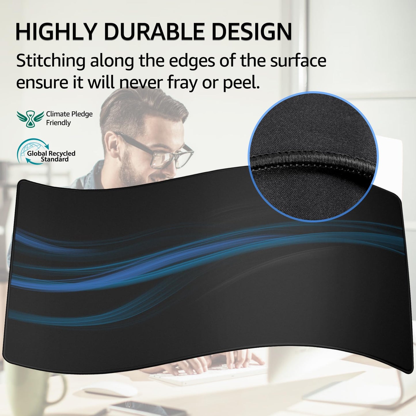 KTRIO Oversized Gaming Mouse Pad Desk Mat, Micro-Weave Cloth for Precise Control, Non-Slip Rubber Base, Stitched Edges, Water-Resistant, Full Desk Coverage for Gamer, Office & Home, 47.3 x 23.6 in