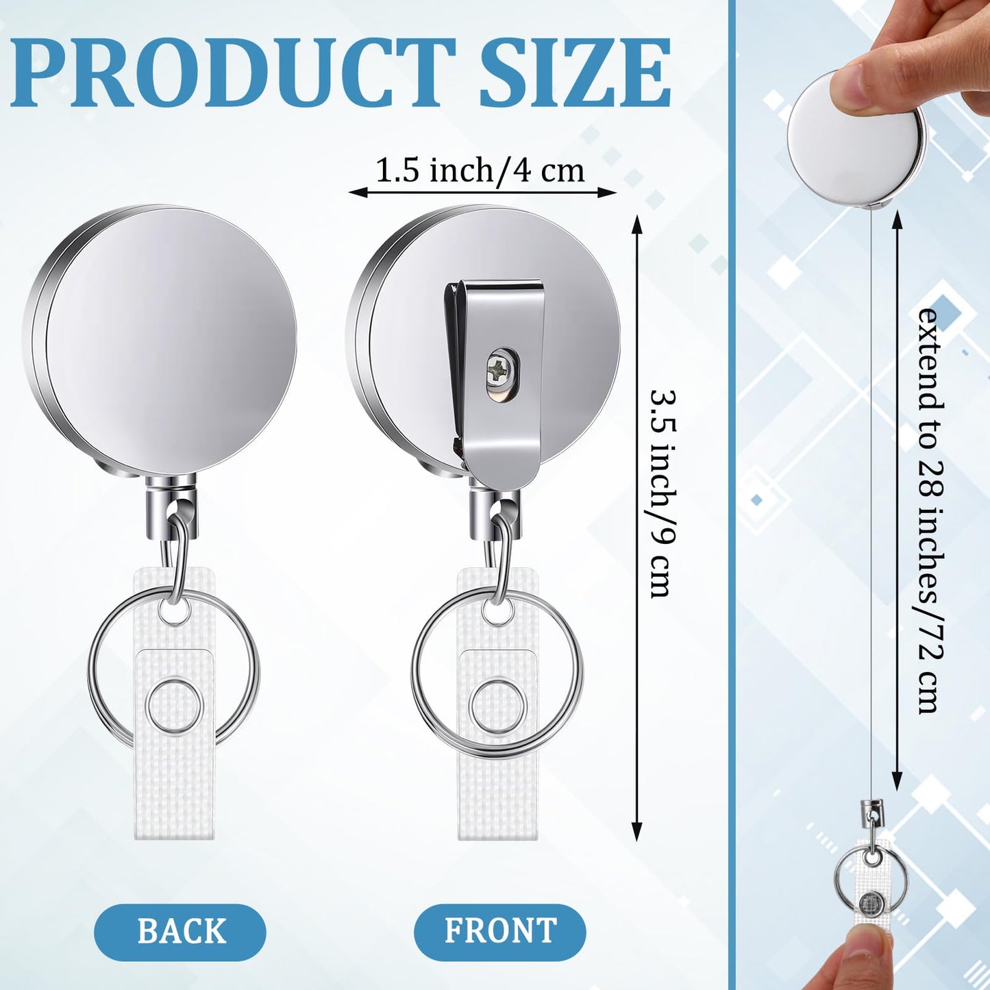 Leelosp Heavy Duty Retractable Badge Holder Reel Metal ID Badge Holder with Belt Clip Keyring Retractable Clip Bulk Card for Work Employee Doctor Nurse Gifts(Glossy Silver,50 Pack)
