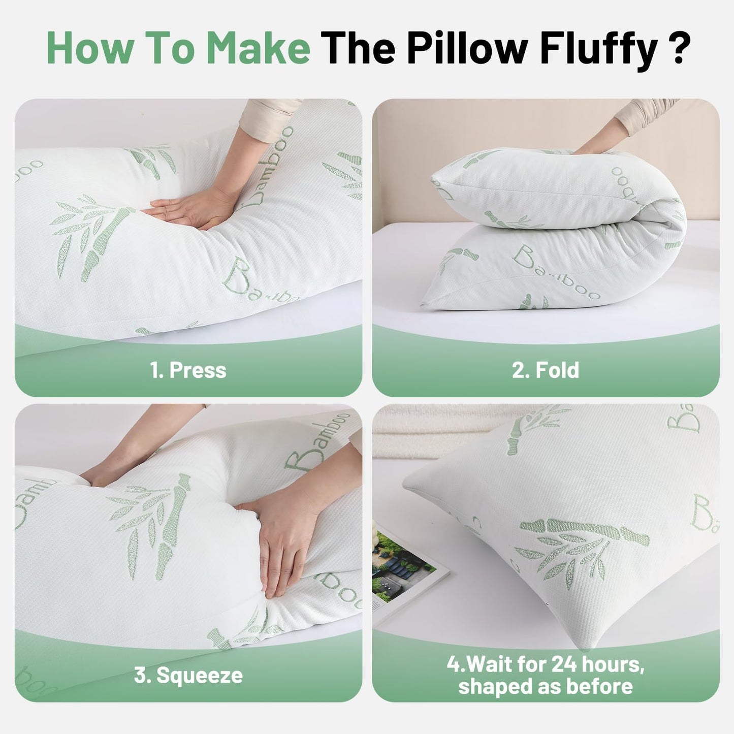 Primesoft Body Pillow for Adults, Memory Foam Long Pillow for Side Sleeper, Fluffy and Firm Full Body Pillow with Removable Pillowcase,Adjustable Filling,20×54 Inch,Green
