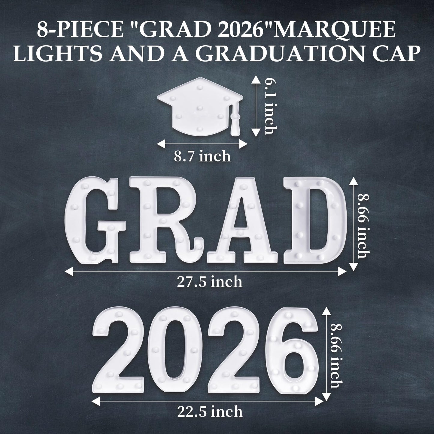 2026 Graduation Decorations, Grad Light Up Letters for 2026 Graduation Party Decorations, Grad 2026 and a Cap 2026, Kindergarten Preschool High School College Wall Table Decor Party Supplies