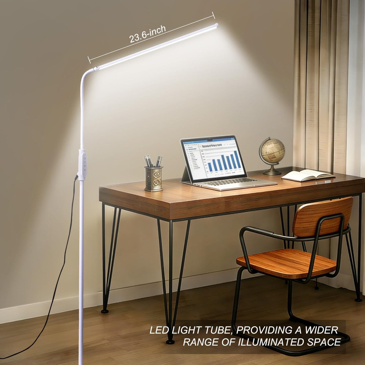 CGBE Extra-Long LED Lash Light: 23.6" Floor Lamps for Student Reading - 360° Adjustable Gooseneck Floor Light for Nail Technician - Touch Control Lash Lamp for Eyelashes