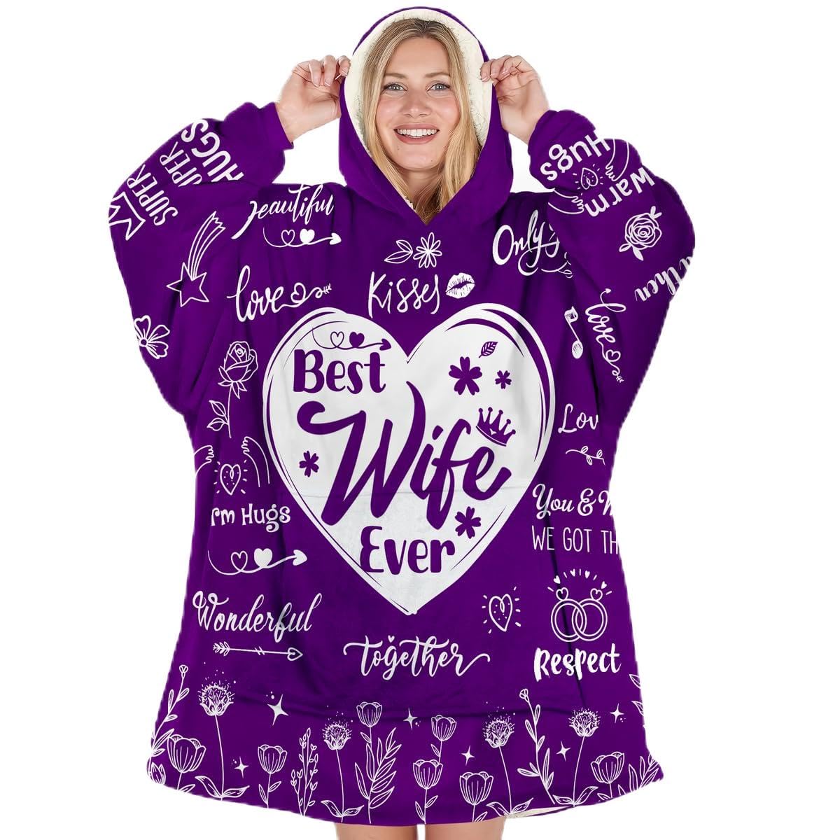 Warmstorey Best Wife Ever Hoodie Blanket – Wife Mothers Day Gift Ideas from Husband - Cozy Wife Hoodie for Women - Gifts for Wife, Anniversary Wifey Present - Birthday Wifey Idea Gifts