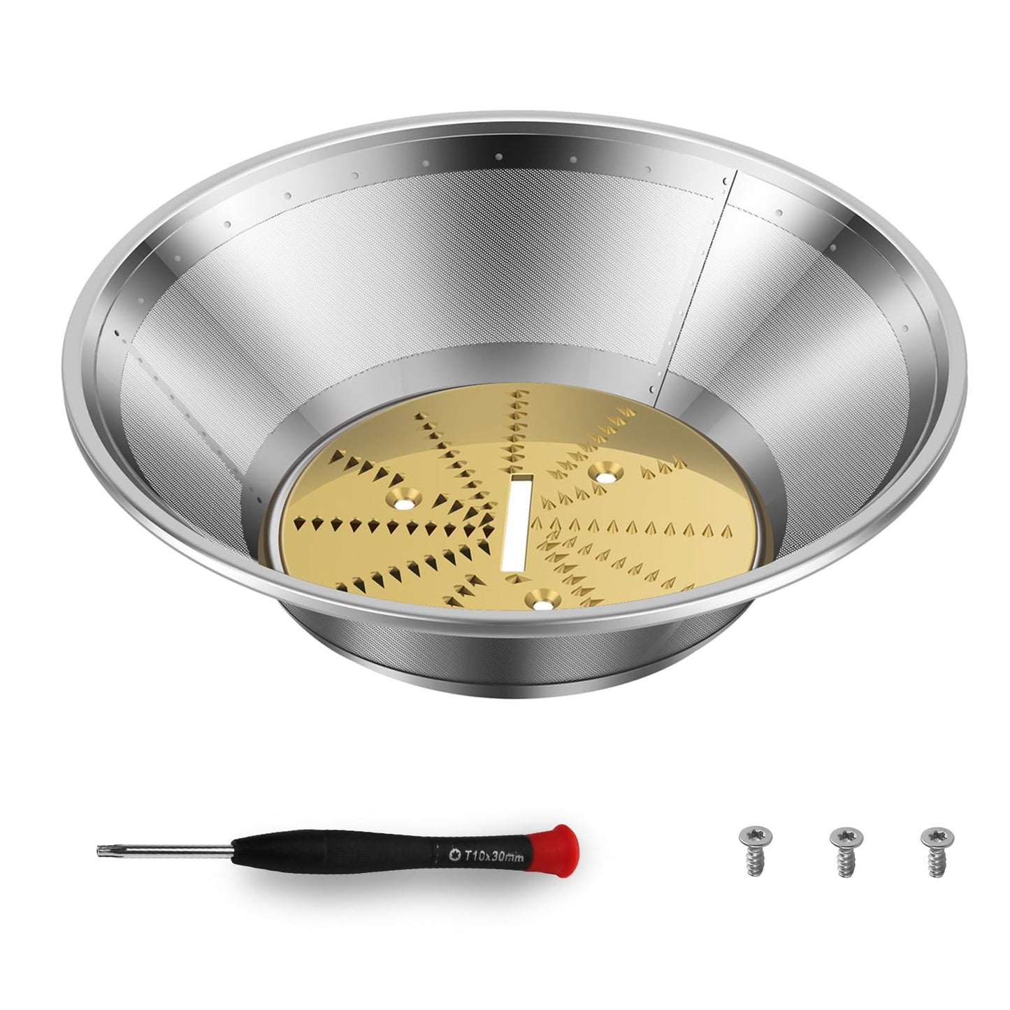 Upgraded Titanium-Coated Juicer Mesh Filter Basket (No Base) - Compatible with Breville Juice Models JE98XL, BJE200XL, BJE510XL, BJE820XL, W/Mesh Strainer Bowl, Blade, Screws & Wrench