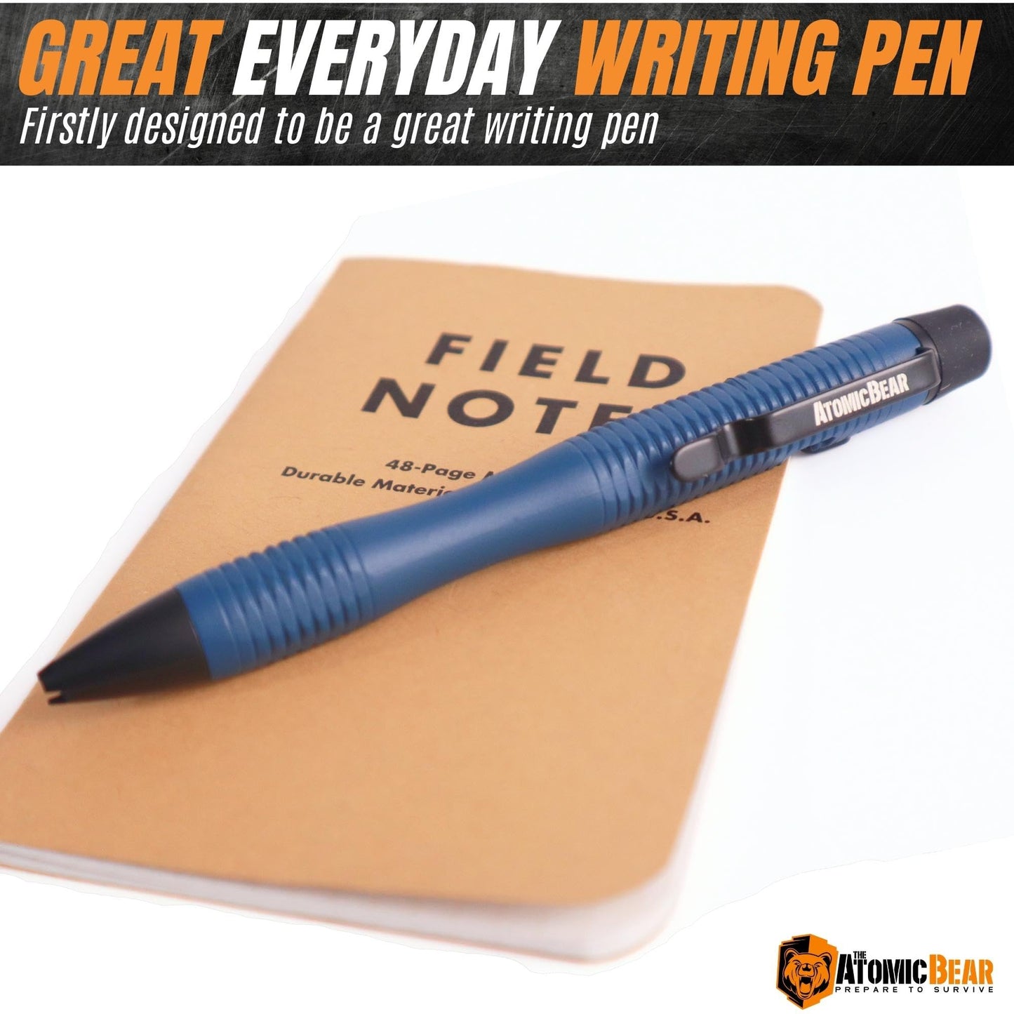 The Atomic Bear Stealth Pen Pro Tactical Pen for Self Defense - Enhanced Writing Survival Pen with Glass Breaker to Escape & Defend - Bonus Training to Protecting Yourself - Great Gift for Men - Navy
