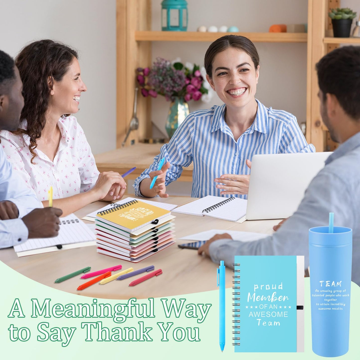 Honeydak 8 Set Appreciation Gifts for End of Year, Thank You Tumblers Bulk with Lids and Straws 16 oz Plastic Coffee Cups with Notebooks Pens for Graduation Teacher Employee Coworker(Bright,Proud)