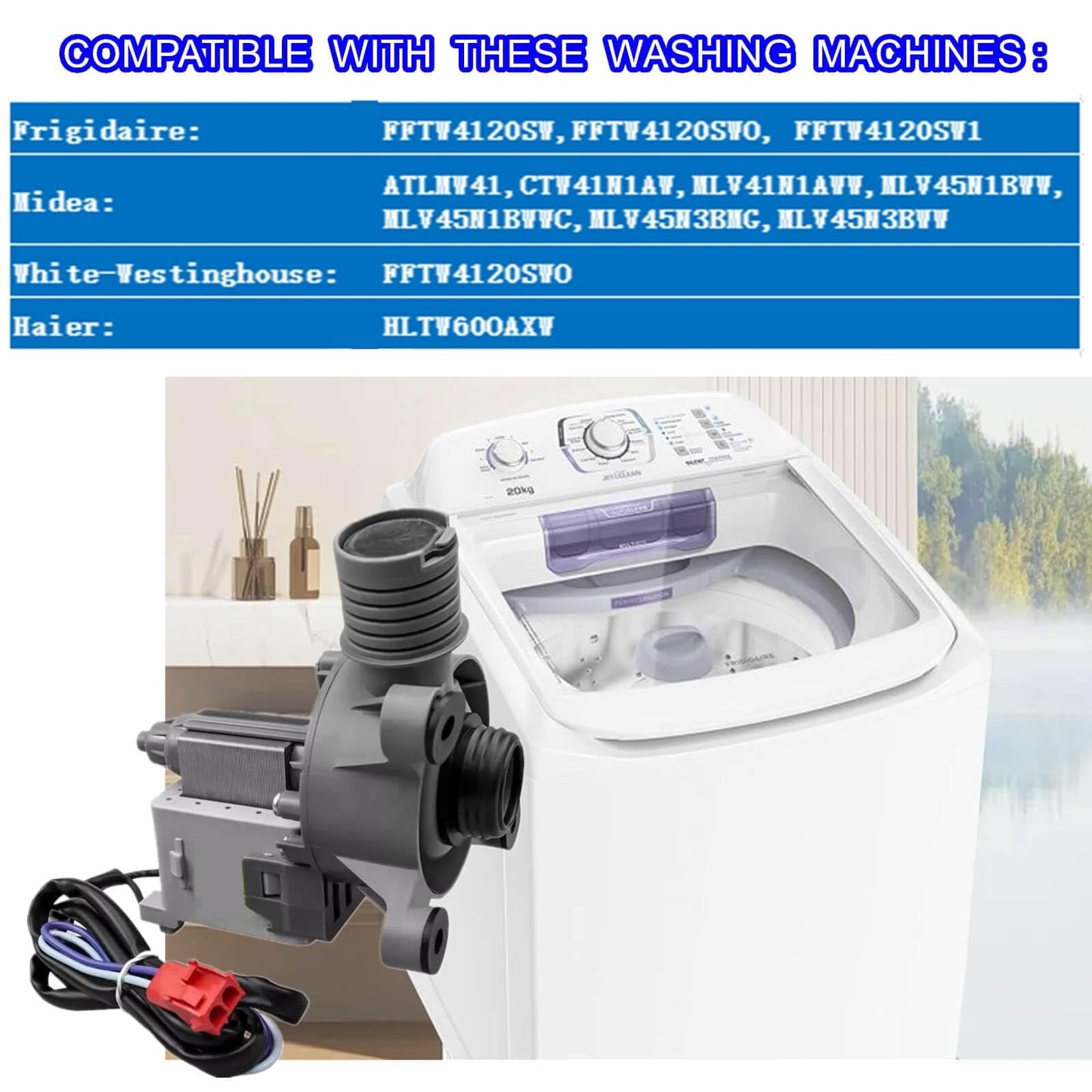 Washer Pump Assembly WH11X34742, Fit for Frigidaire 11001011000071 WH01X28078 AP7192541 PS16729517 EAP16729517 5304511363 4980769 FFTW4120SW Washing Machine Drain Pump Motor