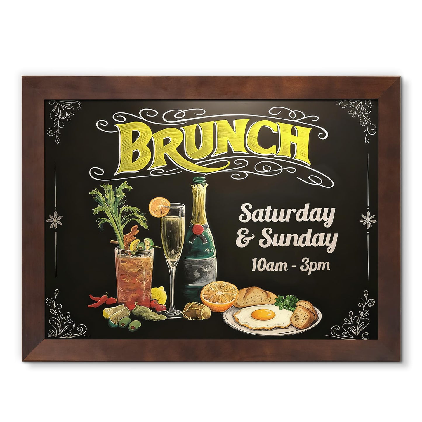 4 THOUGHT Solid Pine Wood Framed Magnetic Chalkboard for Wall, 24"x18" Heavy Duty Rustic Blackboard Sign for Kitchen, Office, Home & Cafe - Indoor/Outdoor Use, Brown