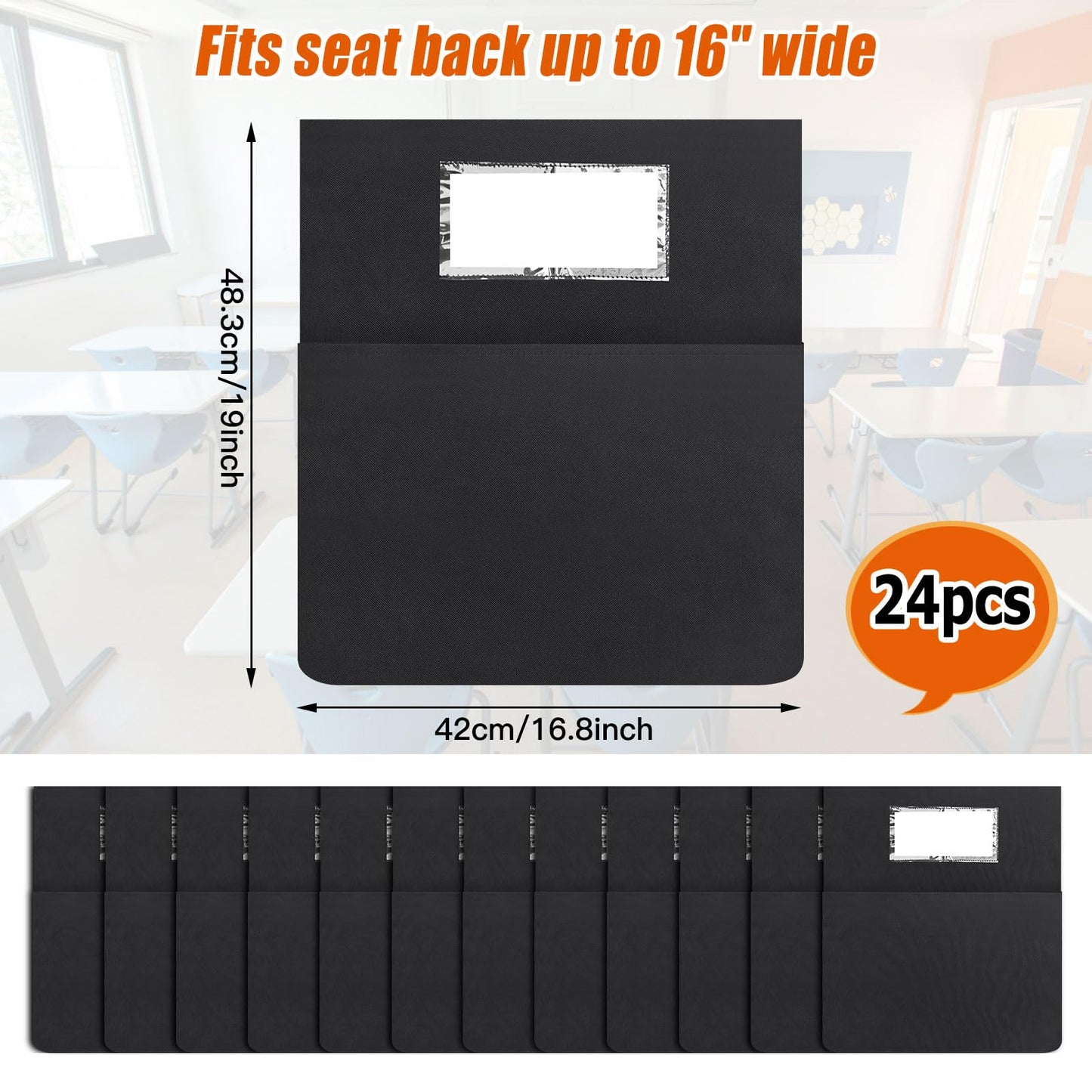 RSUARSUA 24 Pack Chair Pockets for Classroom 16.8 x 19 inches Chairback Buddy Pocket Chart Seat Back Organizer Student Storage with Lable Slot for Classroom Kindergarten School Home (24)