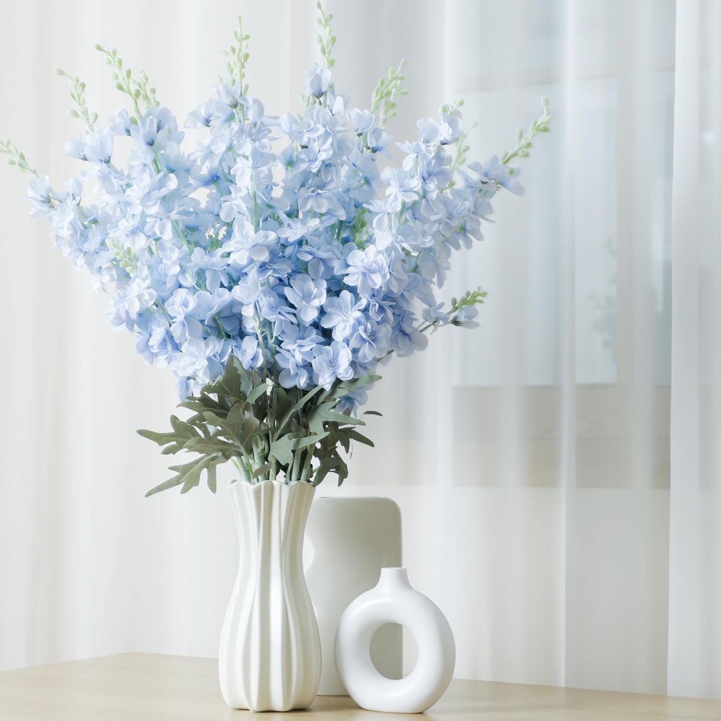 Thiccywoov 24 Pcs Delphinium Artificial Flower 35.4'' Long Larkspur Stem Silk Fake Faux Flowers Bulk for Tall Vase Floral Arrangements Home Centerpiece Table Wedding Decor (Blue)