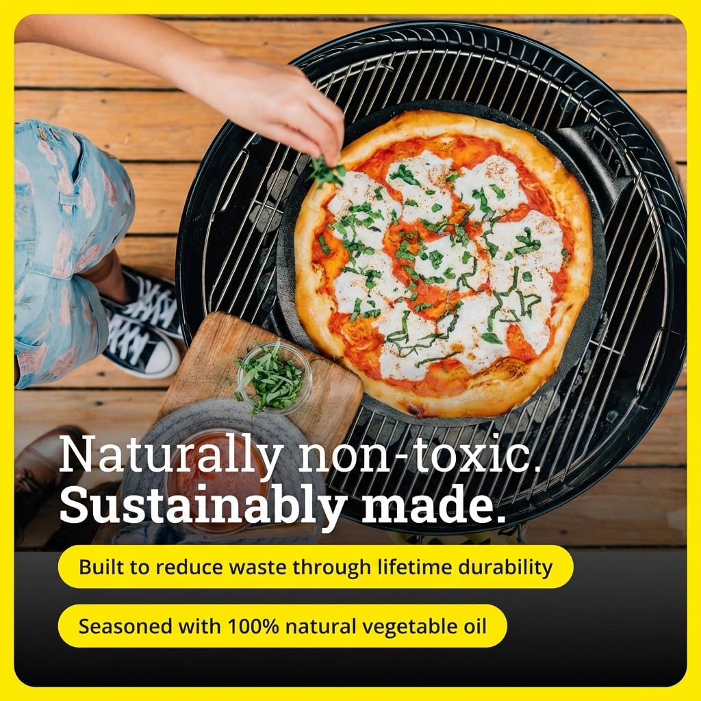 Lodge Seasoned Cast Iron Pizza Pan 15 Inch - Pre-Seasoned, Round Pizza Pan with Dual Assist Handles - Even Heat Distribution- PFAS-Free, Non-Toxic Cookware - Oven Safe
