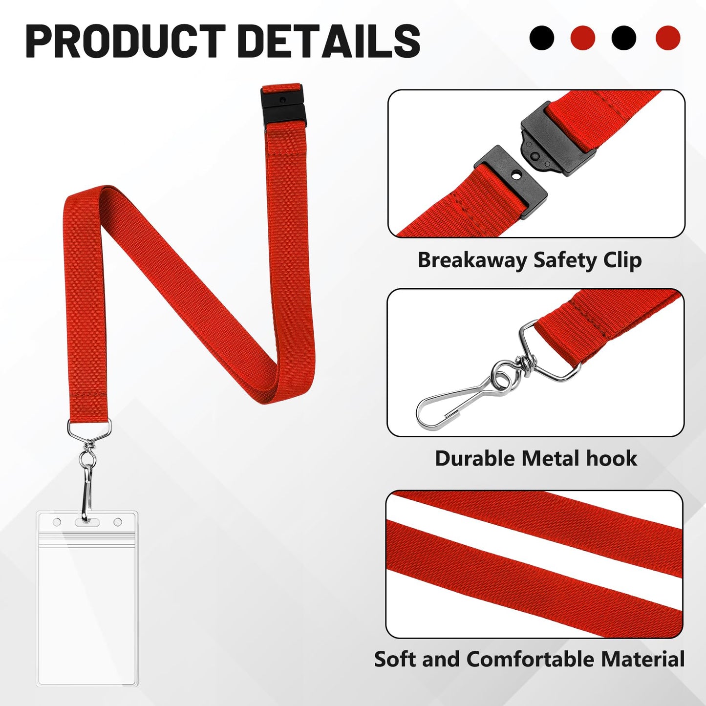 48-Pack Red Breakaway Lanyards with Waterproof Badge Holders, Polyester Neck Straps for ID Cards, Events, Office, and Schools