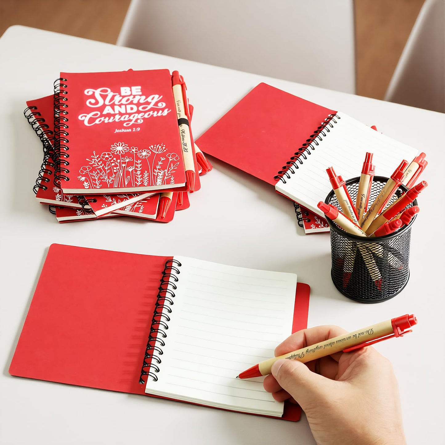 Succwoah 90 Pcs/30 Set Fathers Day Christian Gifts Bulk Prayer Journal Spiral Red Notebooks, Inspirational Notepad with Bible Verse Pen & Organza Bags, Perfect Religious Gifts for Men Women, Bible Study Groups, Church Members & Devotions