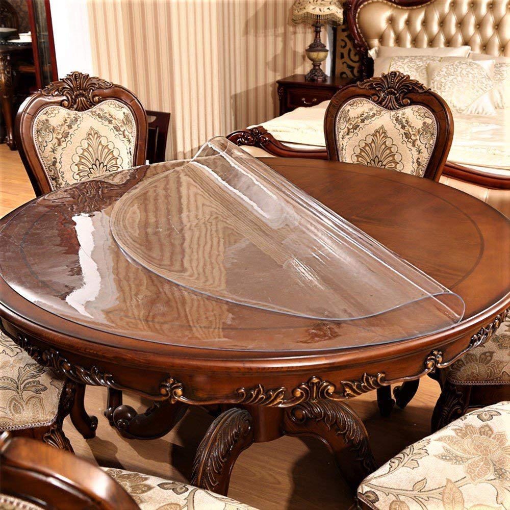 Large Clear Round Dining Table Protector Wood Furniture Tabletop Protective Cover Clear Plastic Tablecloth Round Soft Glass Topper Chair Cursions Mat Pads Eco Polyester PVC Vinyl 39 Inch Diameter