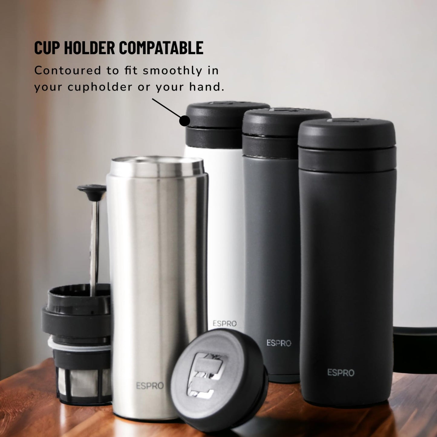 ESPRO P1 12 Ounces French Press Coffee Maker for Travel, Double-Walled Stainless Steel Vacuum Insulated, Matte Meteorite Black