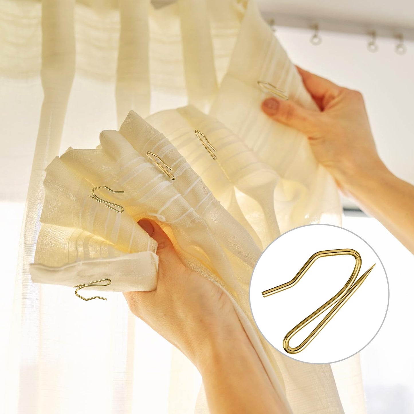 Hotop 60 Pieces 1.26 Inch Metal Drapery Curtain Rings Curtain Hanging Rings and 60 Pieces Metal Drapery Pin Hooks for Drapes Window Door Shower (Gold)