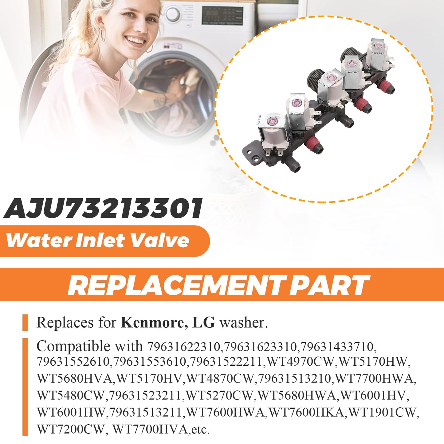 AJU73213301 AJU75152601 5221EA1008F Washer Water Inlet Valve (0EM part) with 10-year GUARANTEE 2025 UPGRADED Water Valve fits for Kenmore LG Washers WT7200CW, WT5001c*, 79631522211, WT1201CW