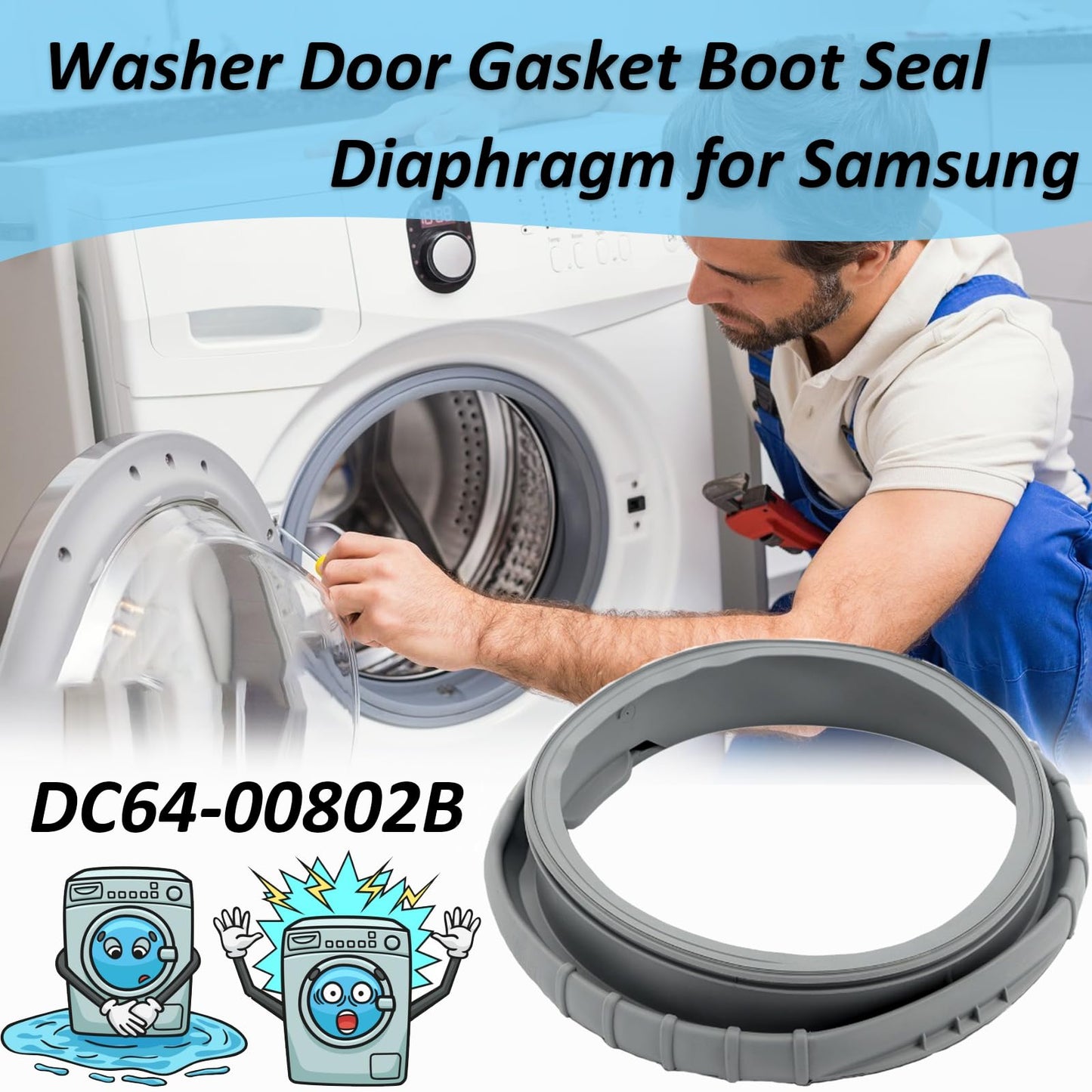DC64-00802B Washer Door Boot Seal Gasket Compatible with Samsung Washer WF220ANW/XAA, WF338AAB/XAA, WF339AAW/XAA, WF361BVBEWR/A1 Door Diaphragm, Replaces PS4210921, AP4342944, 2071562