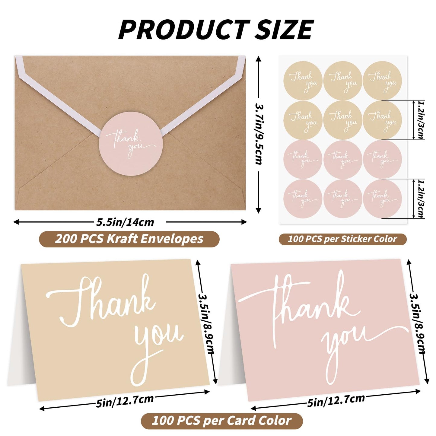 UZLU 600 PCS Thank You Cards with Envelopes & Stickers, 3.5x5 Inch Thank You Notes Bulk Set - 2 Minimalistic Design Greeting Cards for Business Wedding Baby Shower Graduation Bridal Shower Christmas