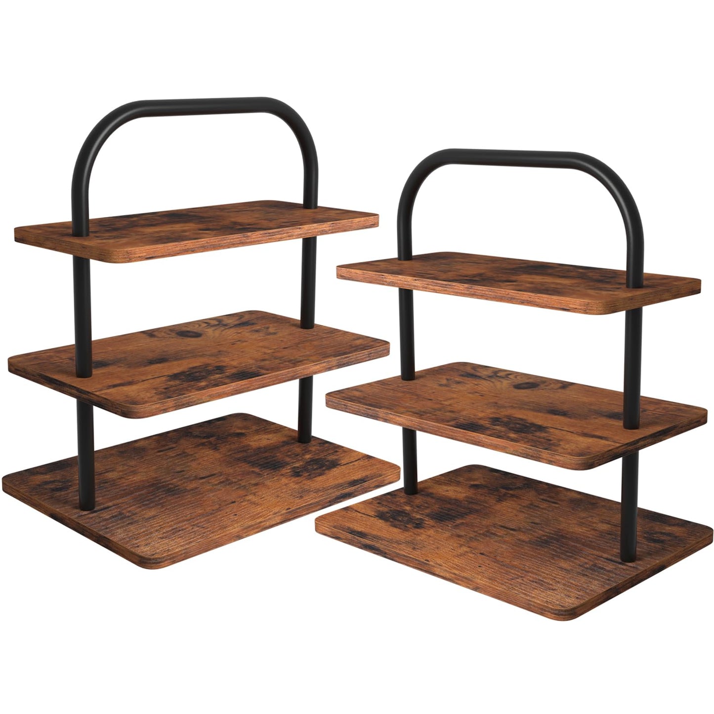 LZelriy Cupcake Stand 2 Pack, 3 Tier Rustic Wood Metal Cupcake Stand for 50 Cupcakes, Large Dessert Display Stand for Party, Wedding, Graduation, Vendor
