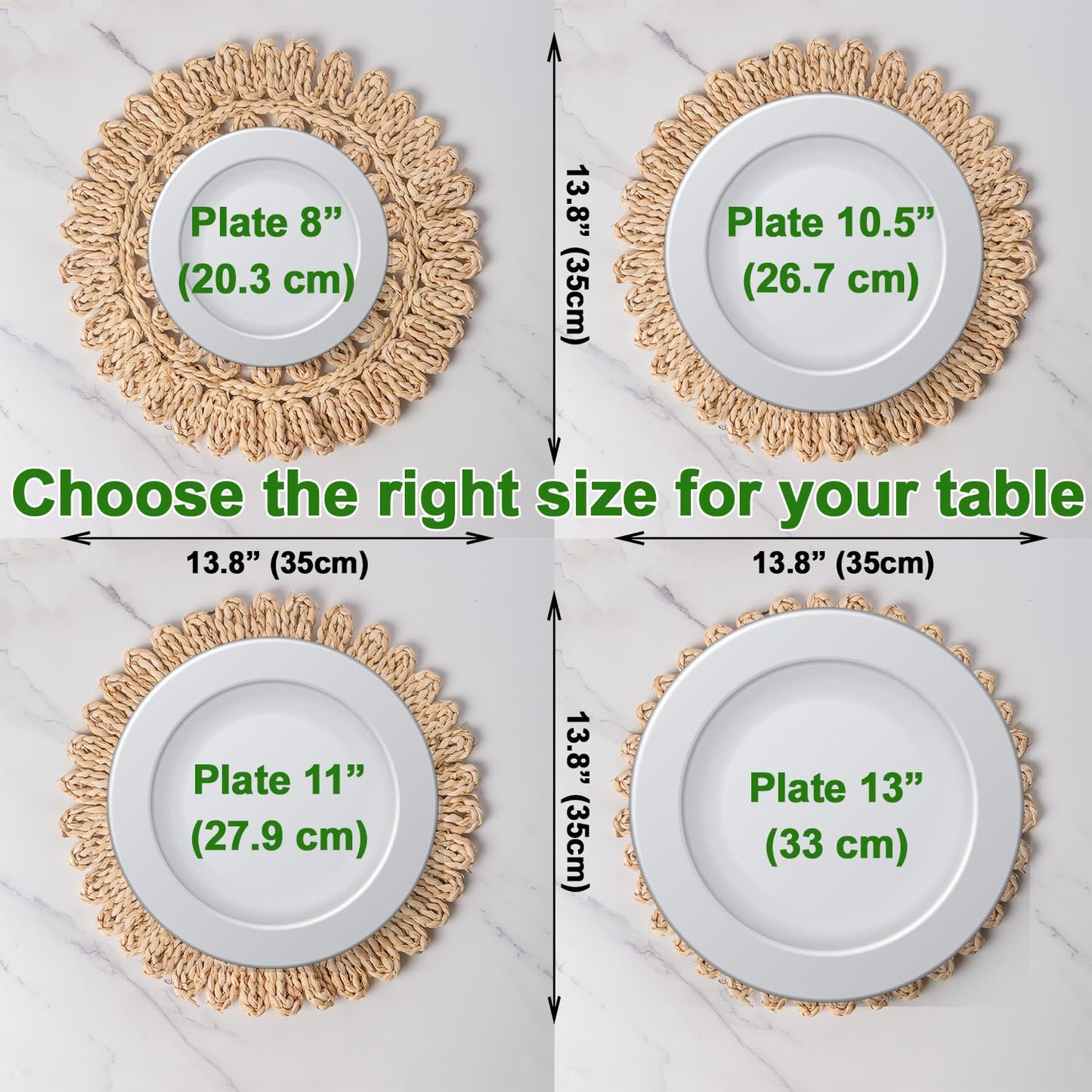 Laquedecraft 13.8" Set of 8 Round Corn Husk Placemats | Boho Woven Rattan Table Mats | Farmhouse Wicker Spring Plate Chargers Like Water Hyacinth, Seagrass for Wedding, Party, Christmas, Events