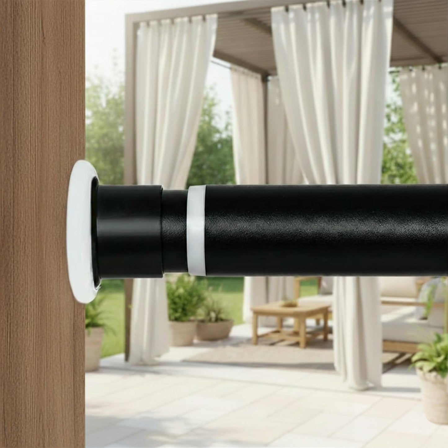 Ginbel Direct Tension Curtain Rod 43 to 162 Inches (3.6 to 13.5 ft), 1.26" Diameter Spring Adjustable Heavy Duty Long Large Curtains Pole for Windows Door Bathroom Patio Outdoor No Drilling, Black