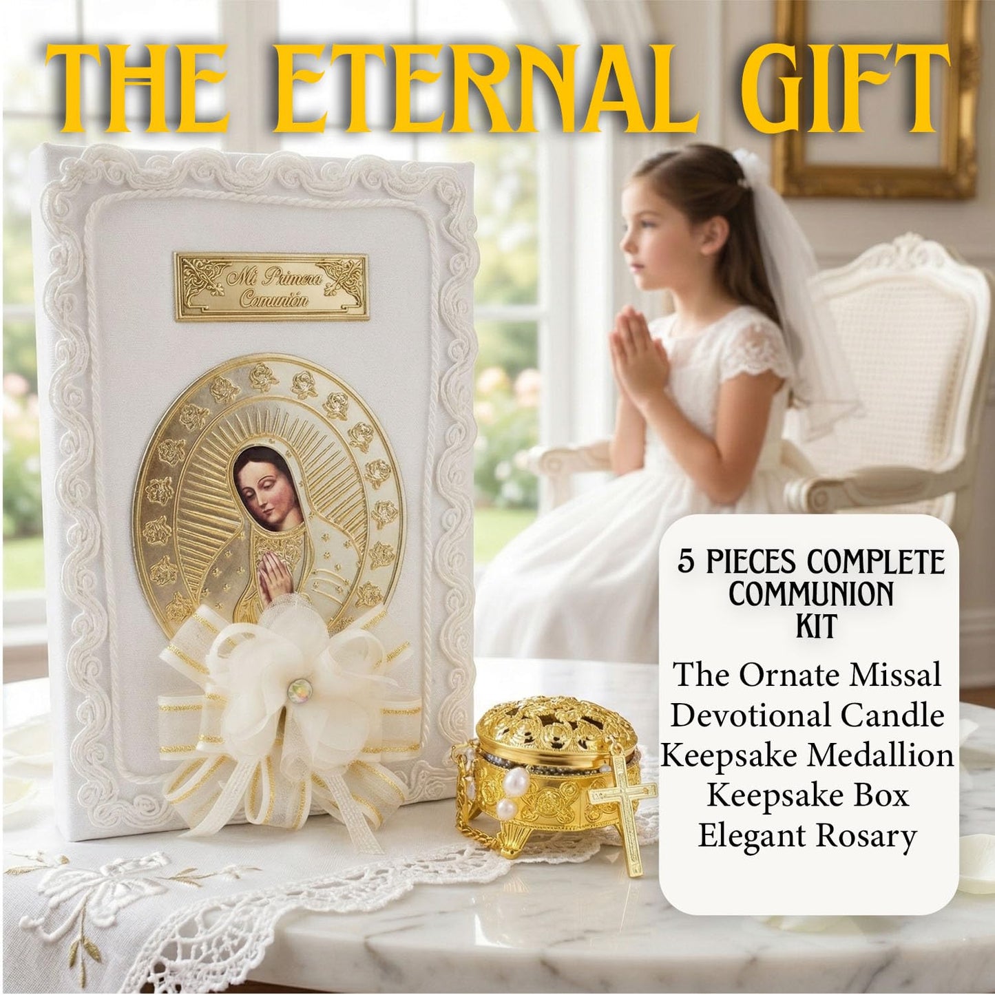 First Communion Bible and Candle Set in Spanish - Biblia y Vela de Primera comunión para niña - Vela para Primera comunion niña - First Communion Candle Set for Girl - recuerdos de Primera comunion