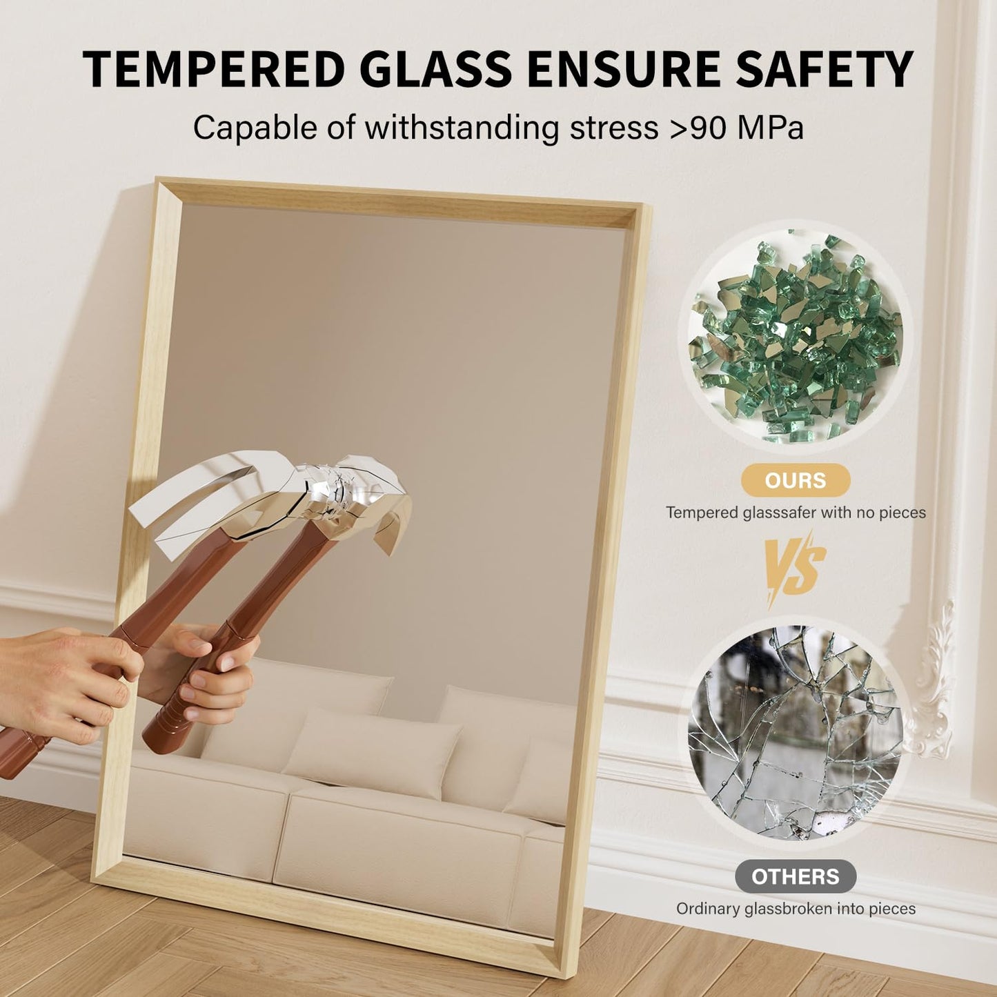 Ultrue Oak Wood Effect Framed Wall Mirror, 22x30 Rectangle Mirror, Anti-desilvering Tempered Glass, Sustainable& Sturdy Frame, Farmhouse Mirror, Anti-Rust, 3min Fast Setup for Bathroom Living Room