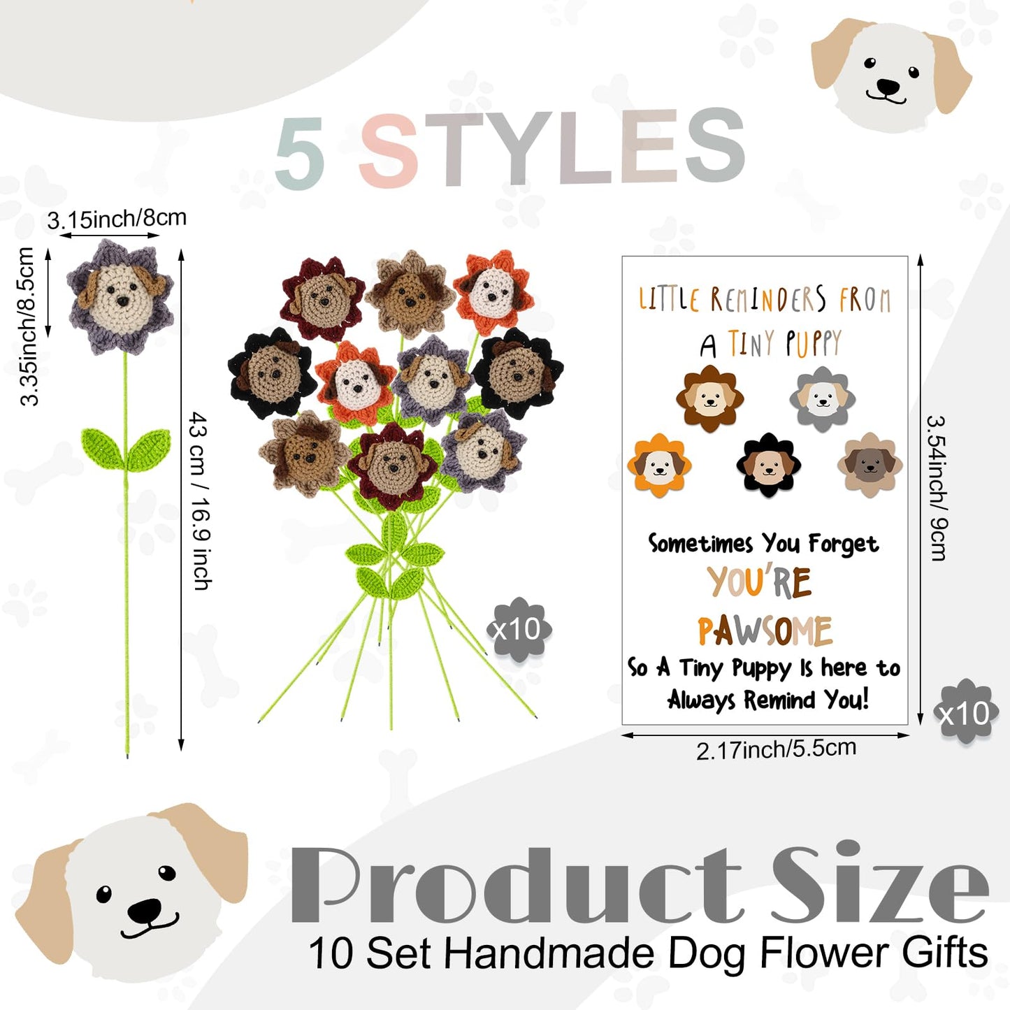 Riceshoot 10 Sets Cna Week Gifts Bulk 2026 Crochet Dog Gifts for Women Inspirational Positive Dog Crochet Flower Teacher Appreciation Gift for Graduation End of Year Pet Lover Desk Decor