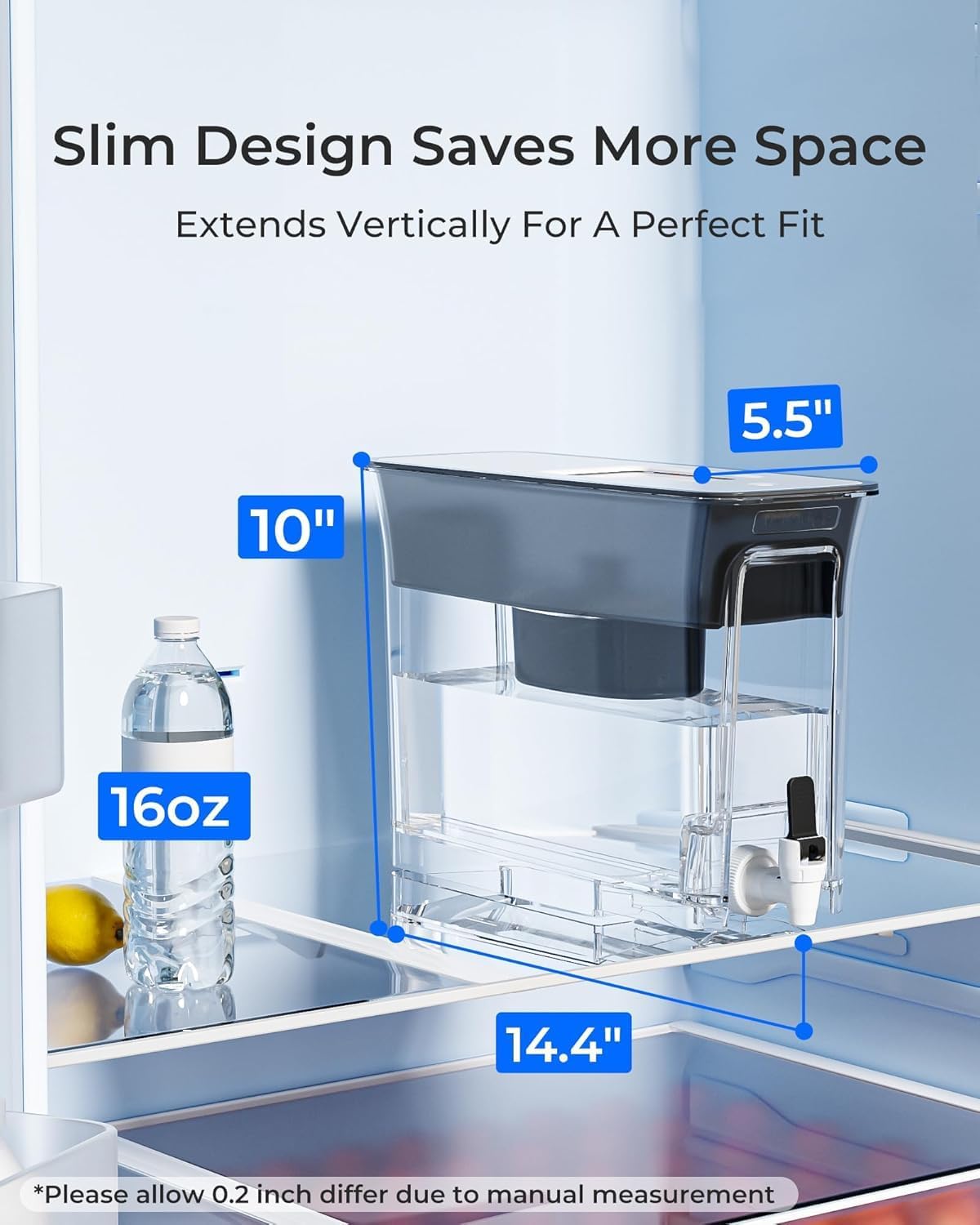 Waterdrop WFD-40L Water Filter Dispenser, 35-Cup Slim Water Filter Pitcher, Large Capacity, 200-Gallon Long-Life, Reduces Chlorine, PFOA/PFOS and More, BPA Free, Black
