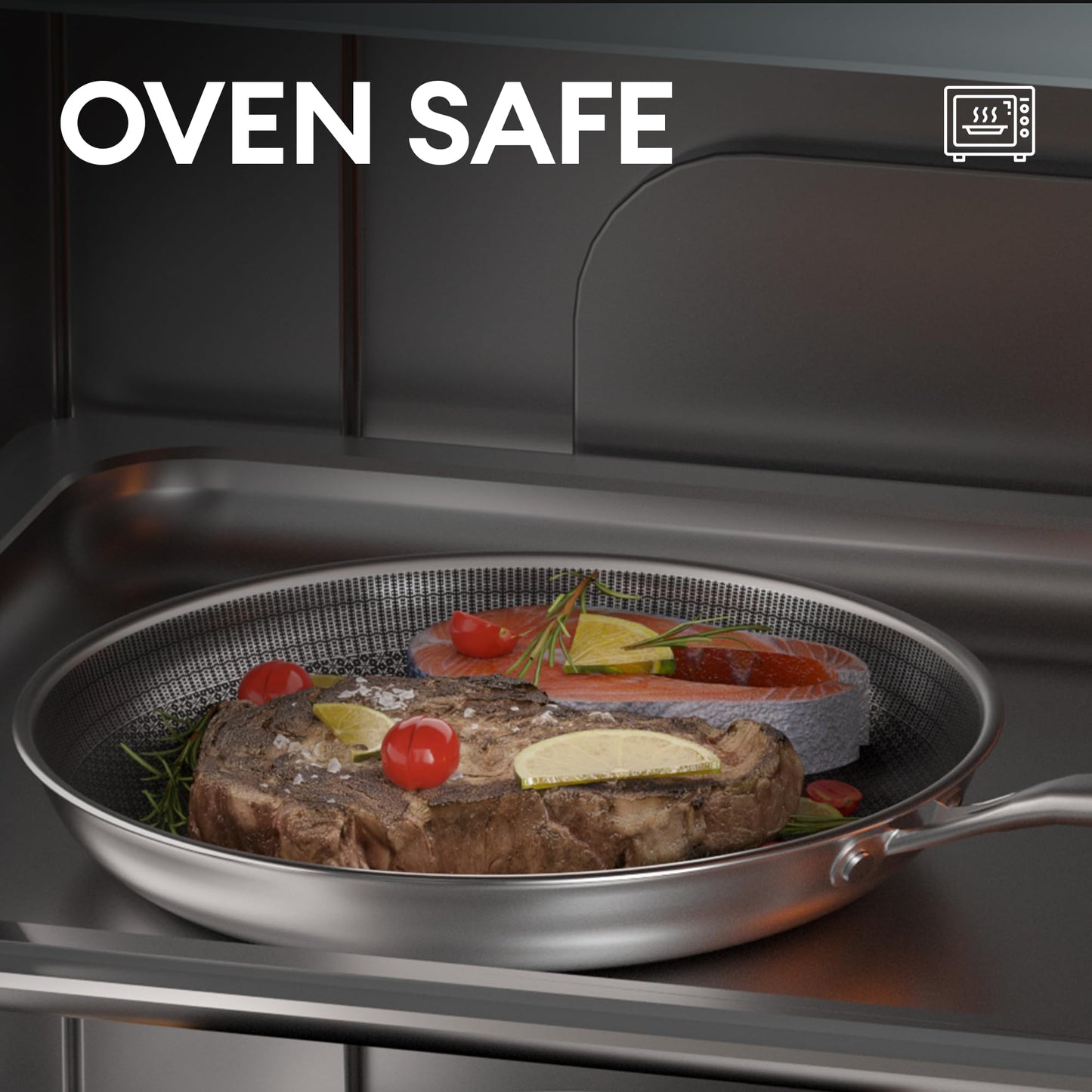 COOKER KING 12-Inch Stainless Steel Pan, Hybrid Nonstick Frying Pan, Skillet, 3-Ply Clad Cookware, Even Heat Distribution, Dishwasher & Oven Safe, with Stay-Cool Handle, Induction Compatible