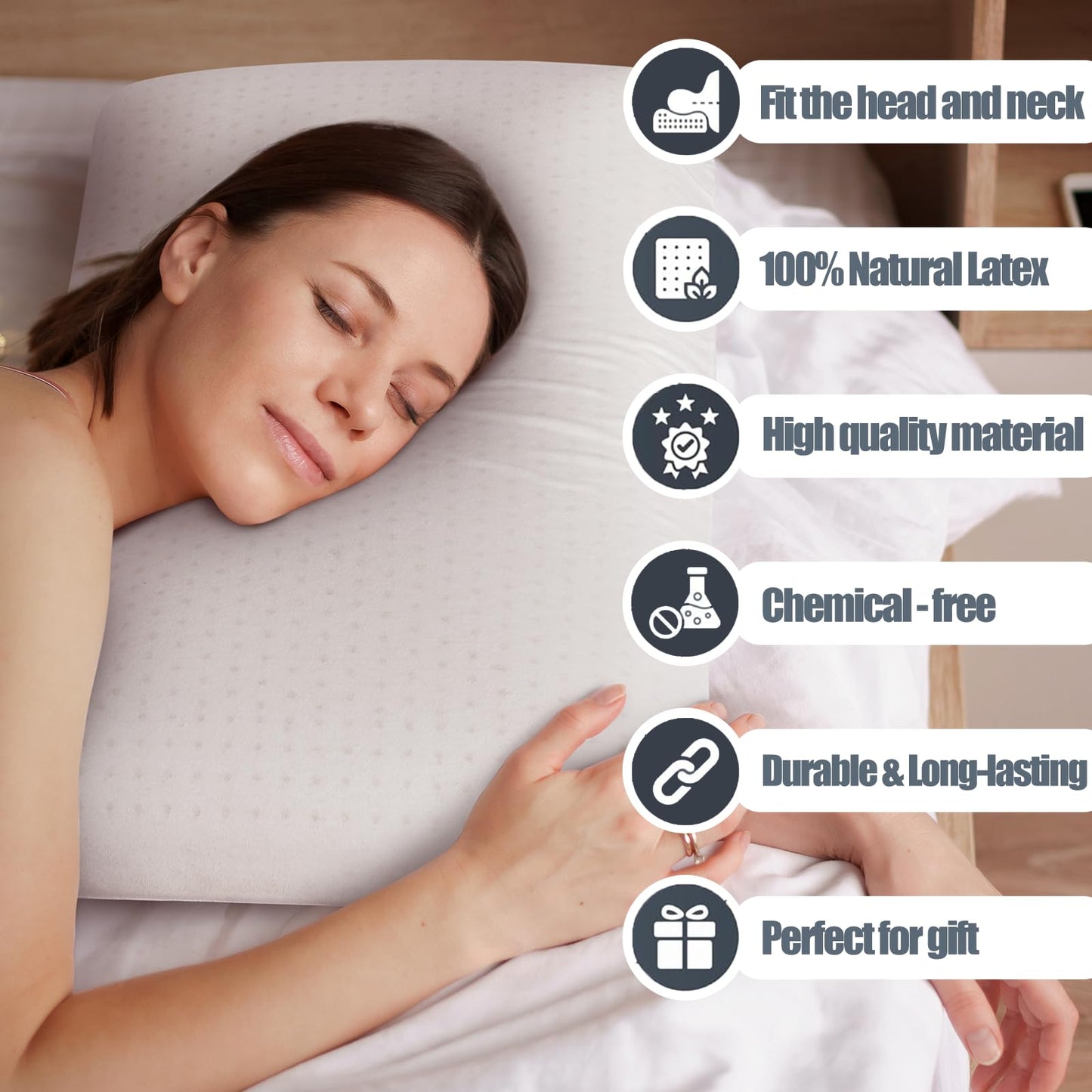 BIAMKTP 100% Talalay Latex Pillow, Luxury Queen Sleeping Bed Pillow for Side, Back, and Stomach Sleepers, Extra Soft Natural Latex Foam Pillow, Removable Breathable Cotton Cover (1, Queen (Mid Loft))