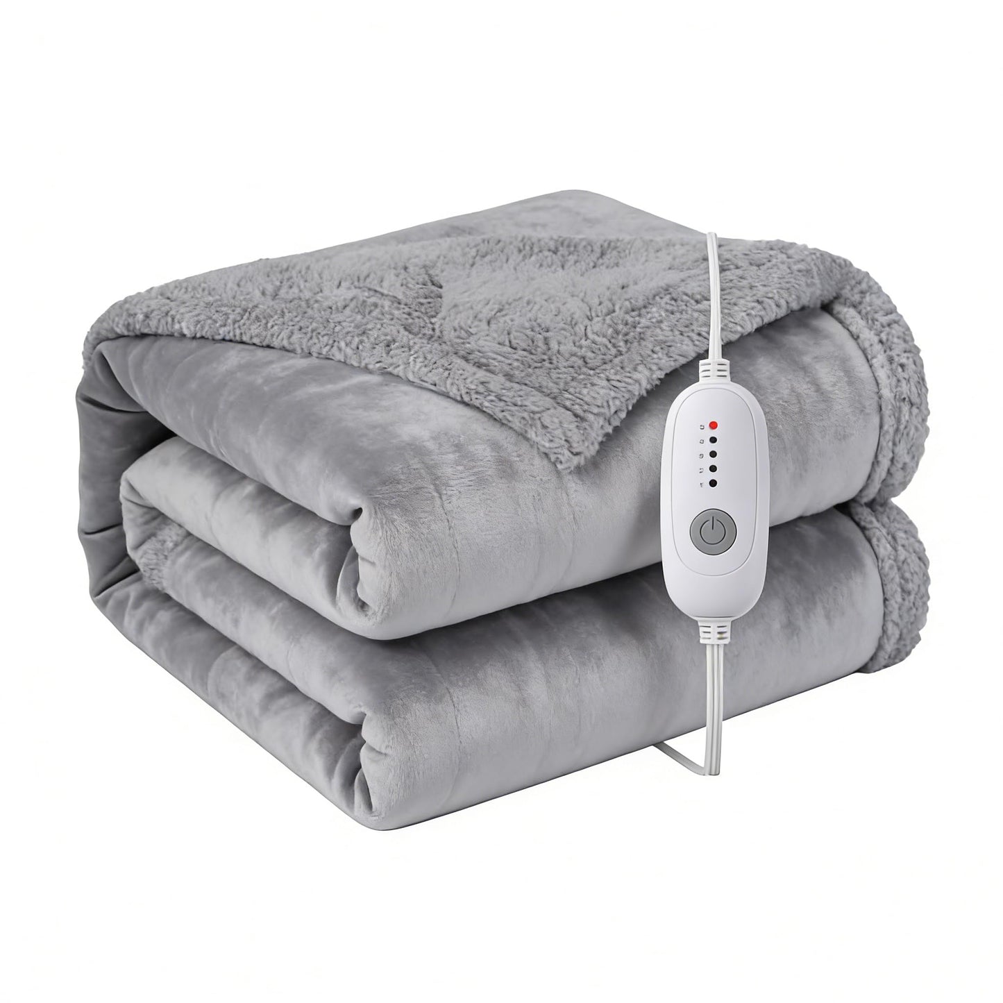 Electric Heated Blanket Full 72"x84"- 5 Heat & 10H Auto-Off, ETL Certified, Microplush Flannel & Sherpa, Same Color Both Sides, Machine Washable, Overheat Protection, Gifts for Home/Bedroom/Sofa, Gray