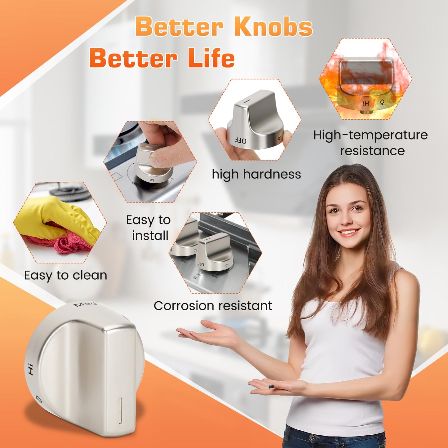 Metal W11239985 W10850015 Stove Knob Replacement Compatible with Whirlpool WFG525S0HZ1 WFG550S0HZ0 WFG525S0HZ0 WFG525S0JV0, W11032553 Range Oven Knob Replace PD00061875 4845290 AP6333411 PS12578779