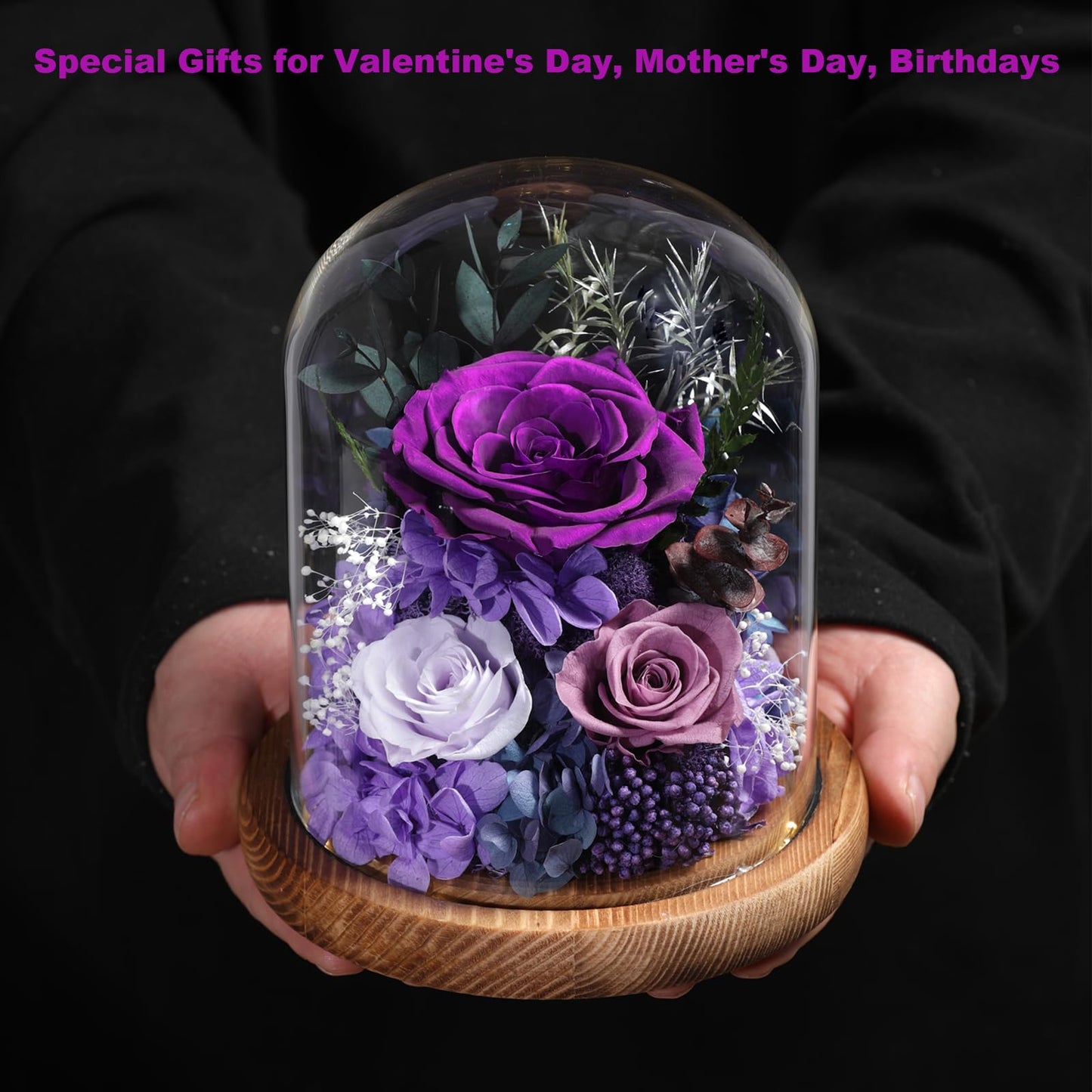 lovenfold Flowers for Delivery Preserved Rose Gifts for Women,Long-Lasting Forever Flowers in Glass Dome, Birthday Gifts for Women Mom Friend(Purple Rose)