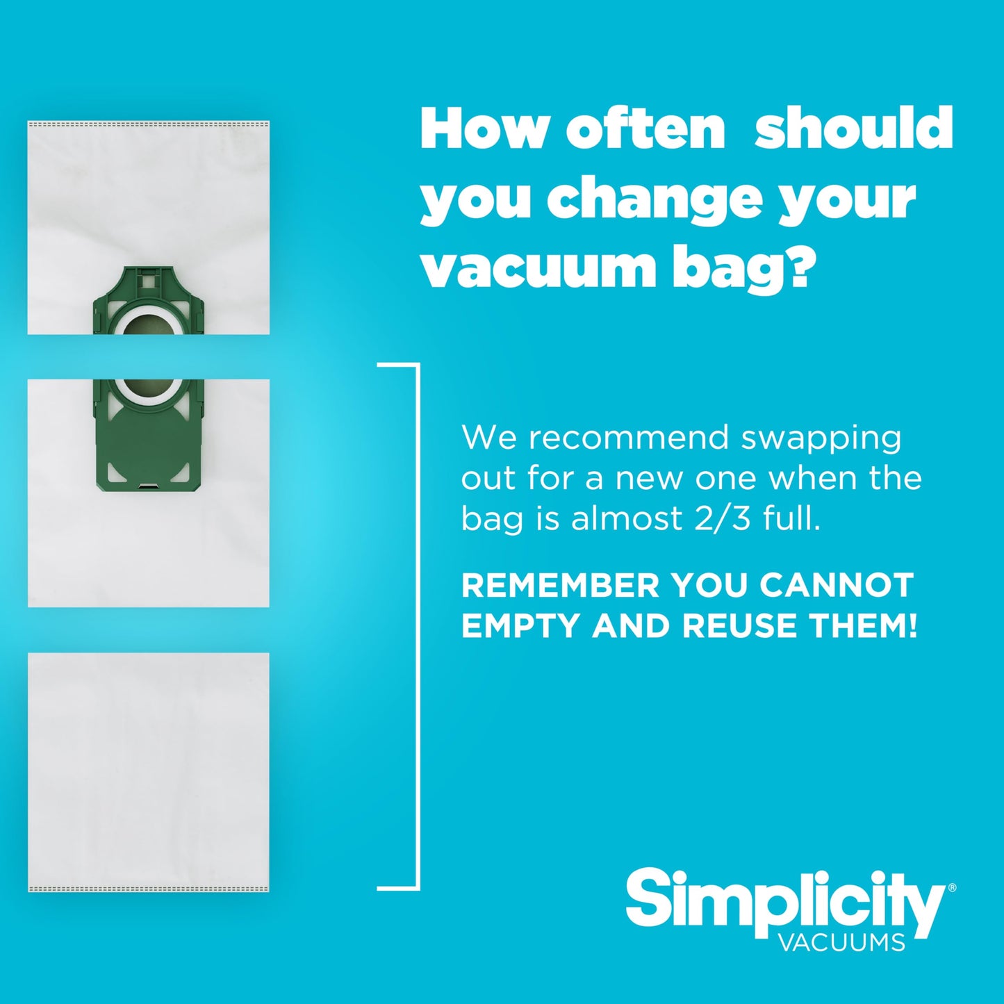 Genuine Simplicity S10 Freedom HEPA Vacuum Cleaner Bags, Odor-Fighting and Charcoal-Infused Vacuum Bags, Six Vacuum Bags for Simplicity Freedom Included