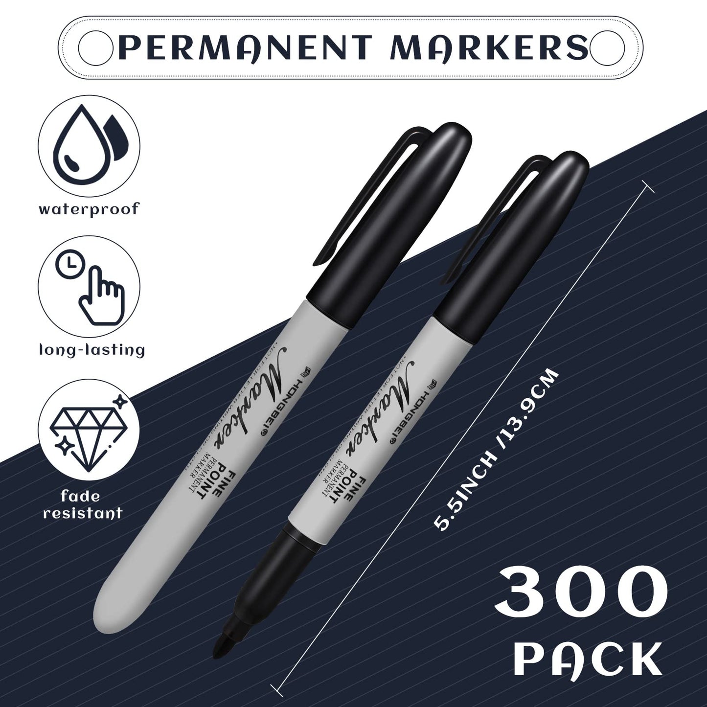Thenshop 300 Pack Black Permanent Markers Bulk - Fine Point Permanent Marker Quick Drying Waterproof Pens for Doodling Writing Marking Classroom Work on Wood Metal Stone Glass, Office School Supplies